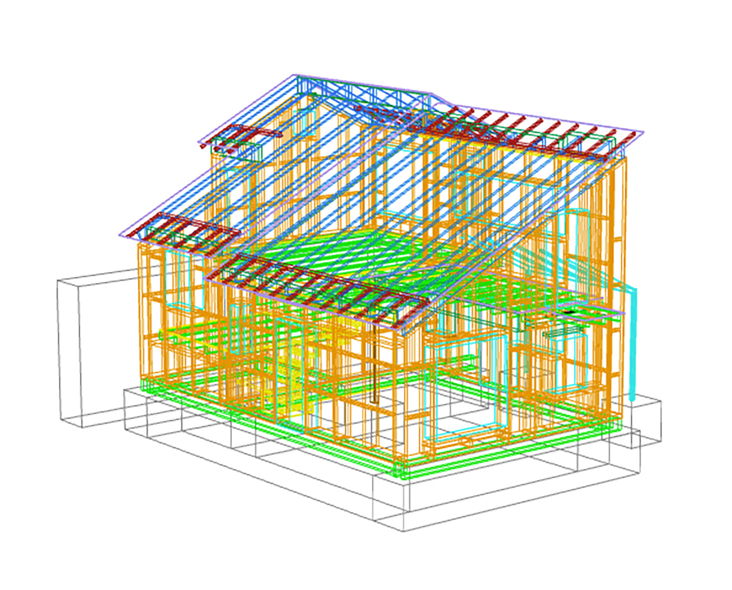 le 3D de la structure: une ossature bois et un remplissage en bottes de paille seront ensuite enduit à la chaux (extérieur) et à l'argile (intérieur)