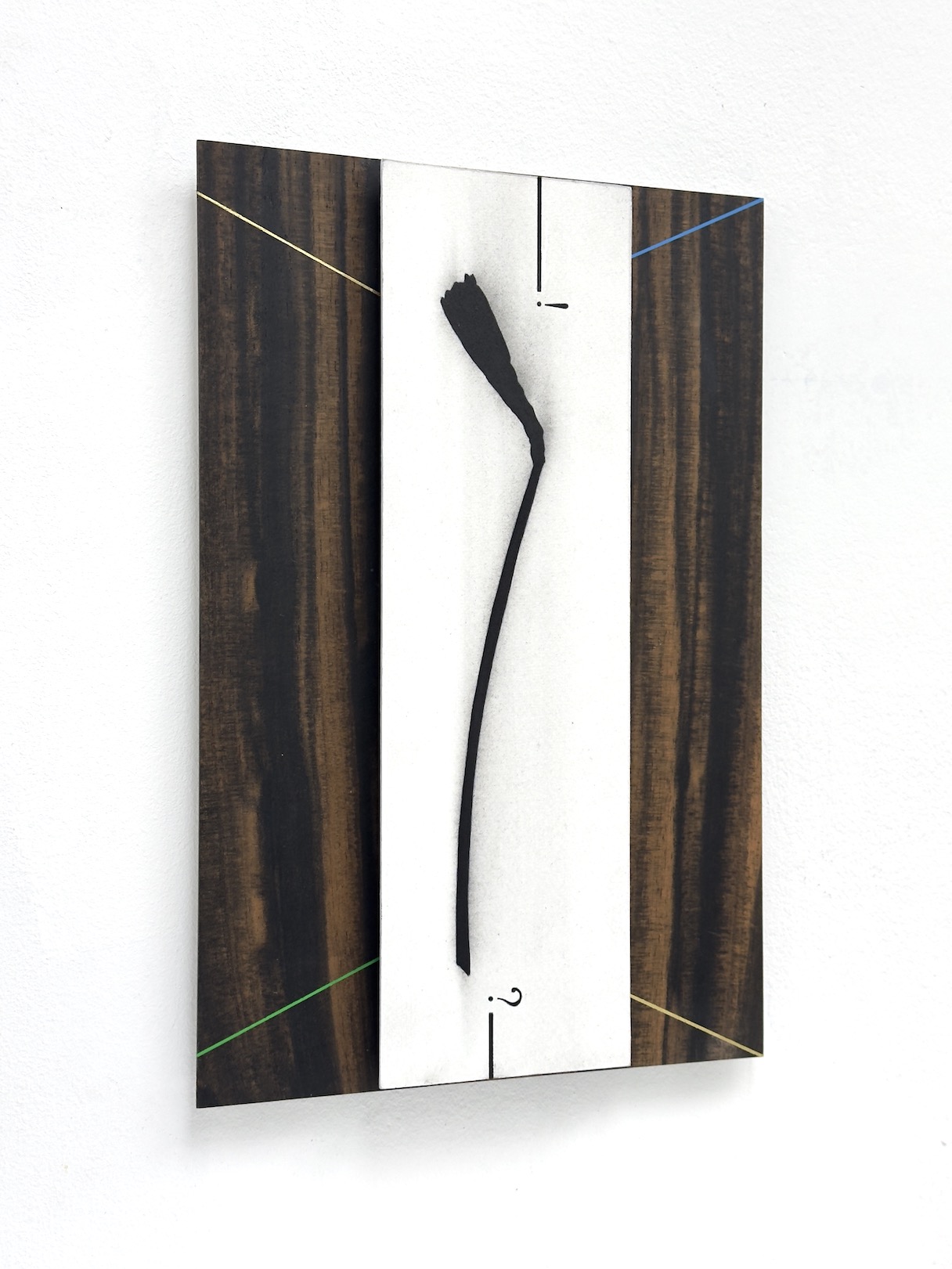 ‘Promising you miracles in spring’, 2024, conté pencil and acrylic on paper/aluminium and Amara Ebony wood veneer/aluminium, 30 x 20 cm.