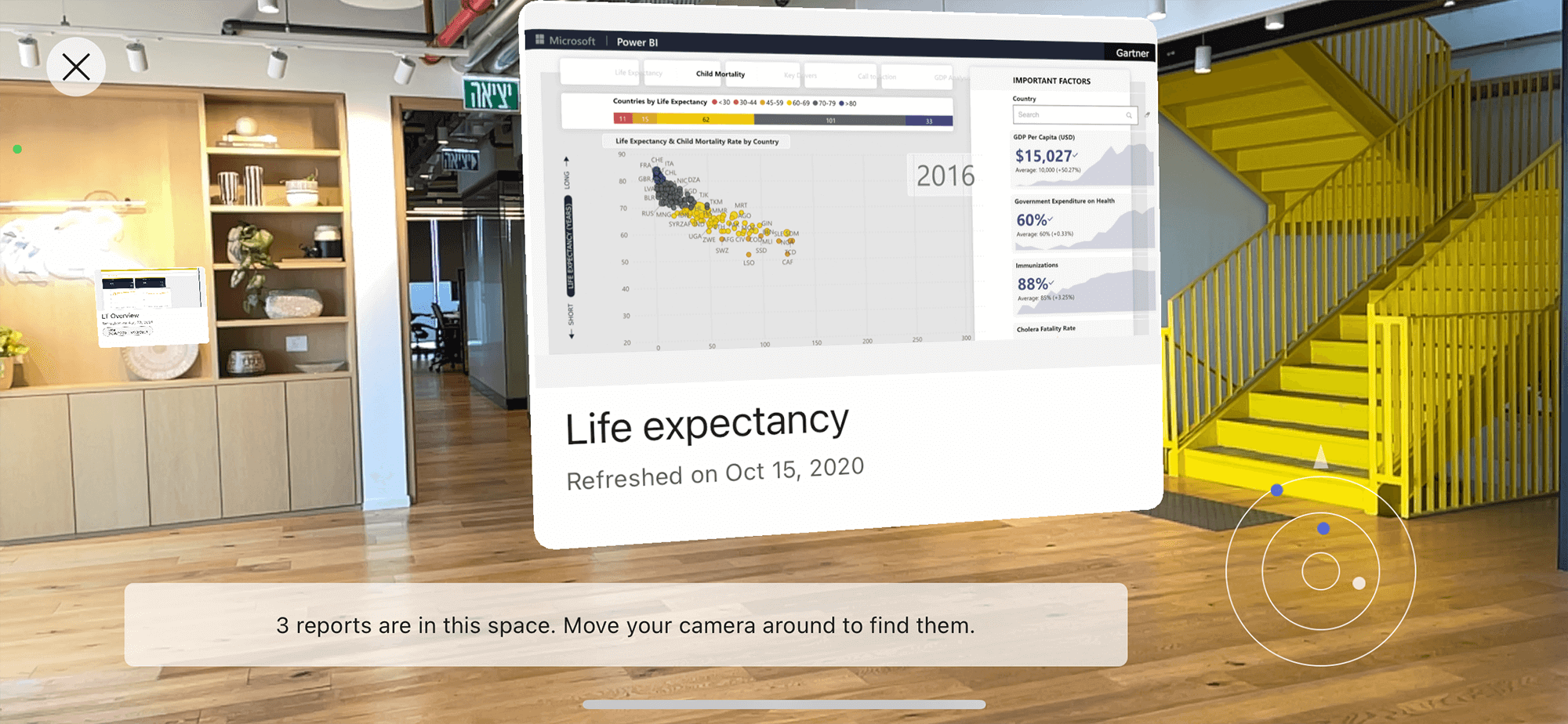 Radar in "Scanning" mode displays 3 reports in the space, 2 are in camera view.