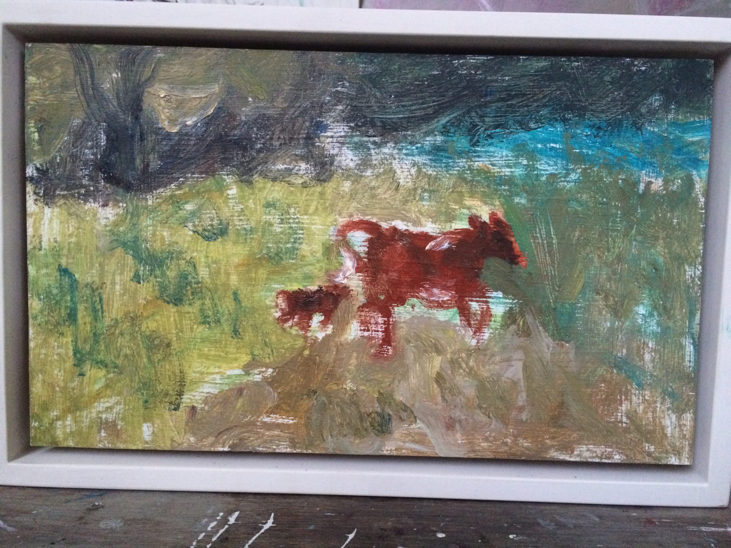 Red Cow and Calf, oil on canvas, 14 x 23 cm ROYAL ACADEMY SUMMER EXHIBITION, 2016