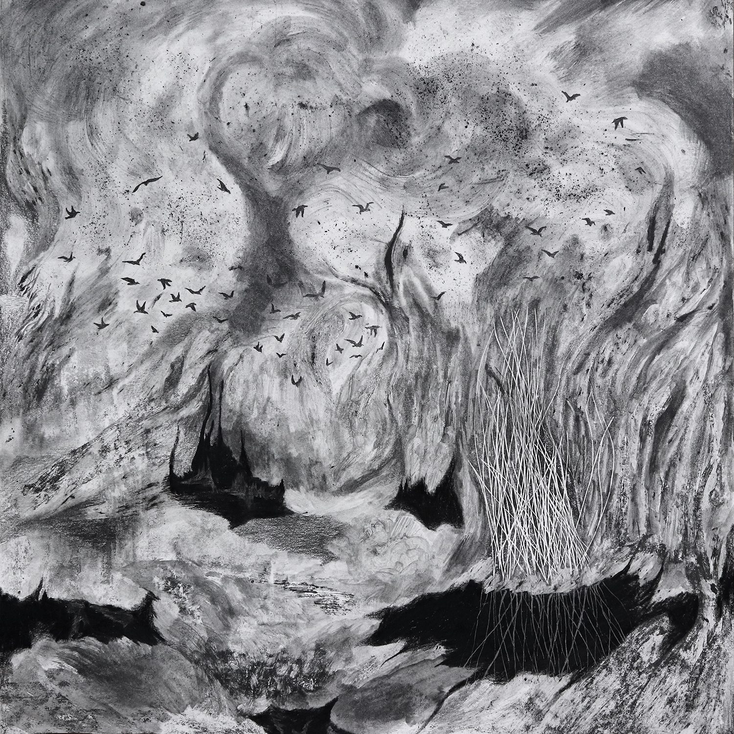 서먹한 대지, 2021, 종이에 흑연, 혼합재료, 40x40cm