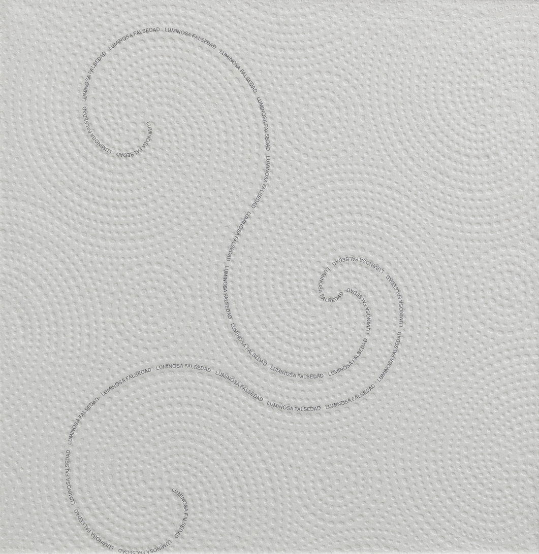 LUMINOSA FALSEDAD, 2023 Impresión inkjet s/servilletas de papel absorbente 20,5x20 cm.
