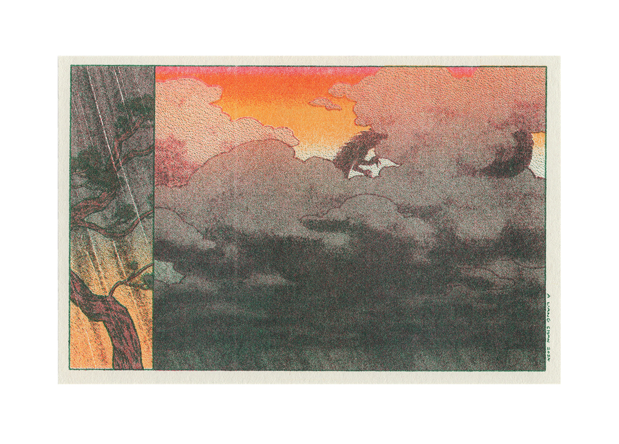 3 color postcard (sunflower, crimson, teal)