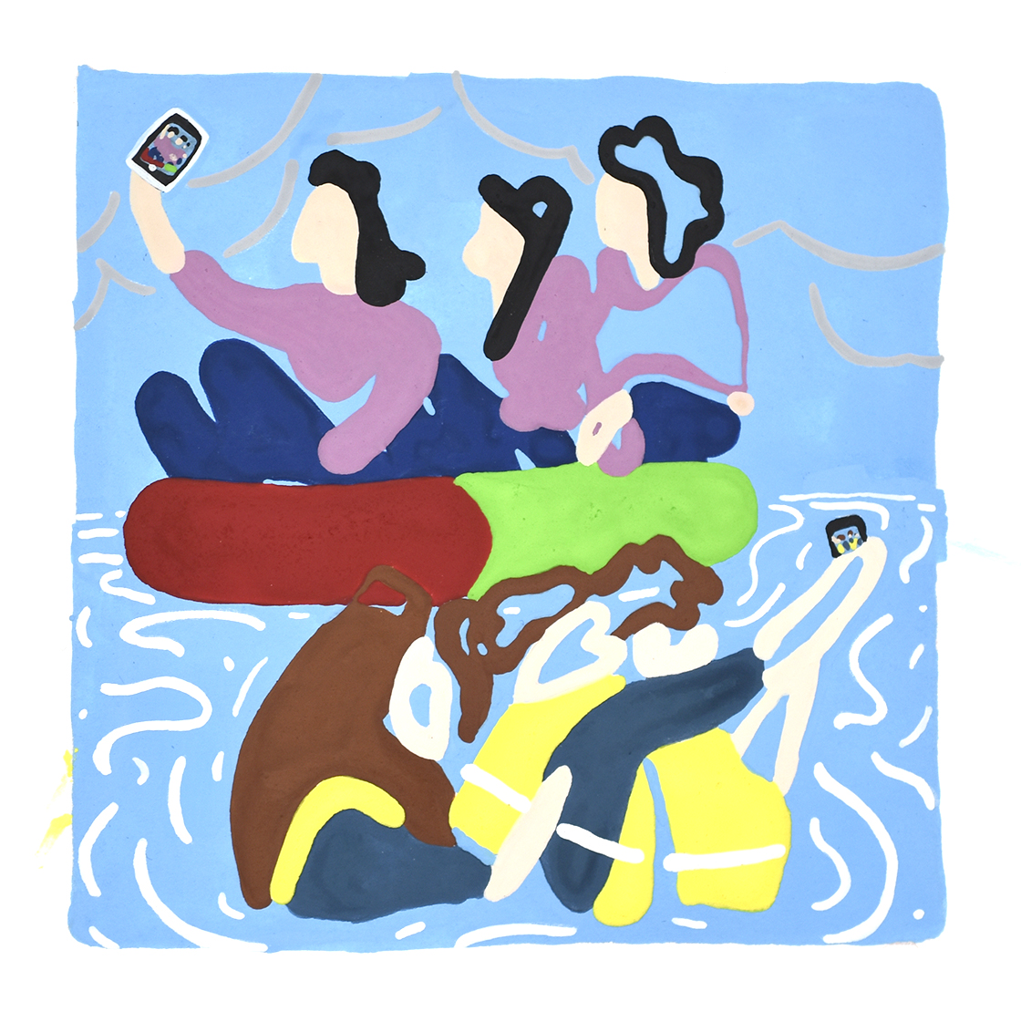 At Sea, 2017, 4" x 4", watercolor, gouache, and color pencil on paper