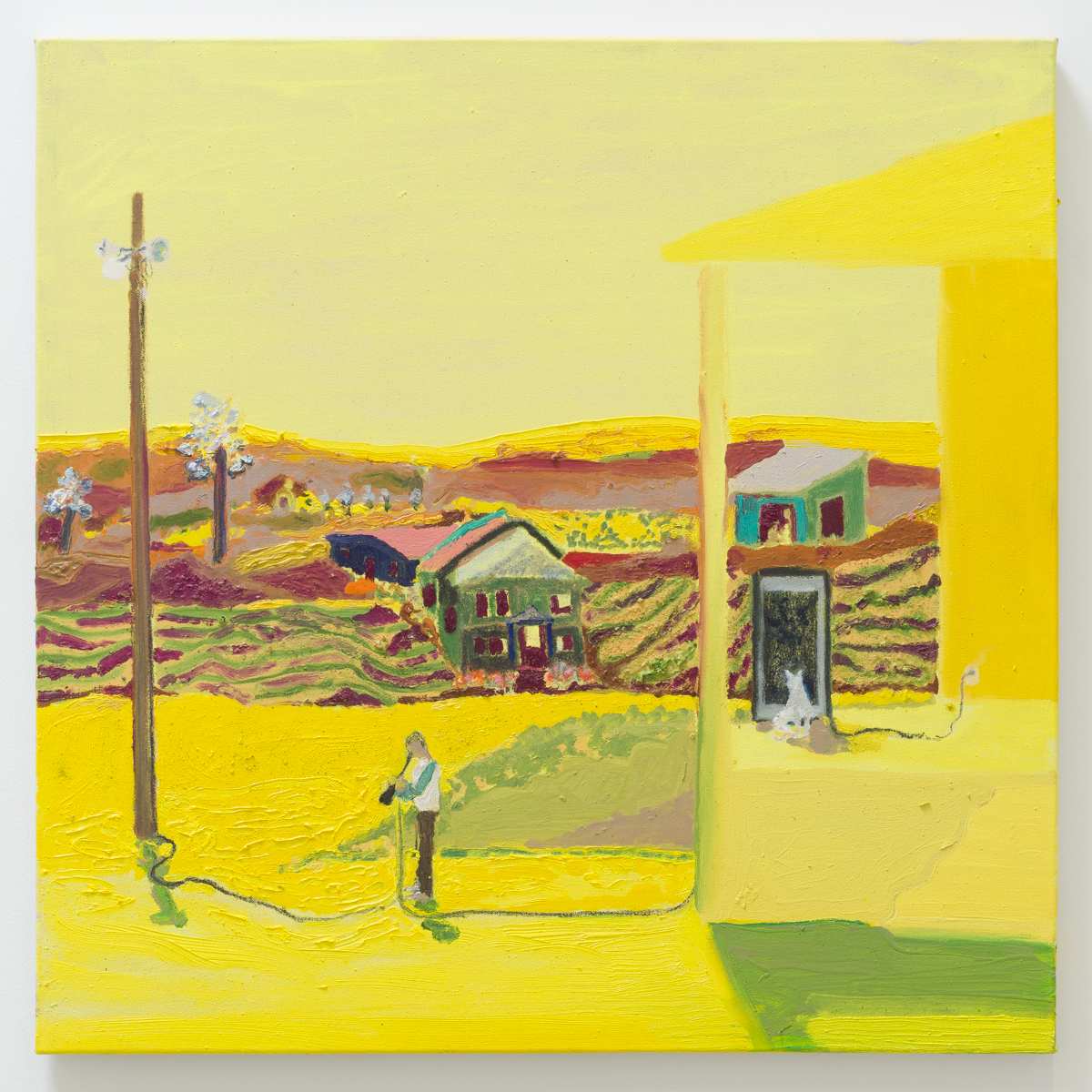 Sean Cairns, Clarinet Yellow, 2023, Distemper, oil, colored pencil and sand on canvas, 31 (H) x 31 (W) in.