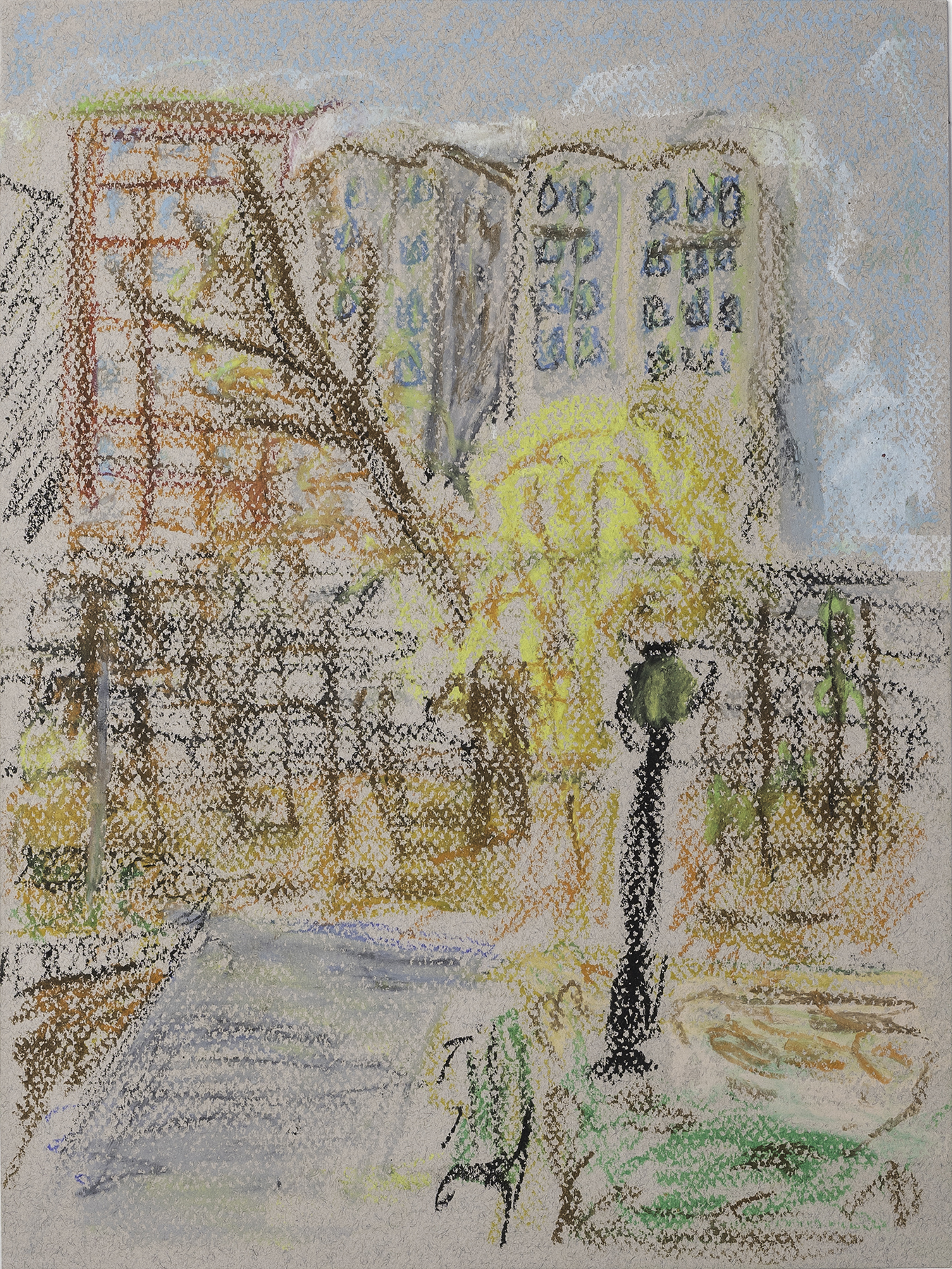 Central Park (NY) Outside View From the Inside of It  (2021)  Interiorism & Exteriorism   9 x 12 in   Oil Bar on Cotton Paper