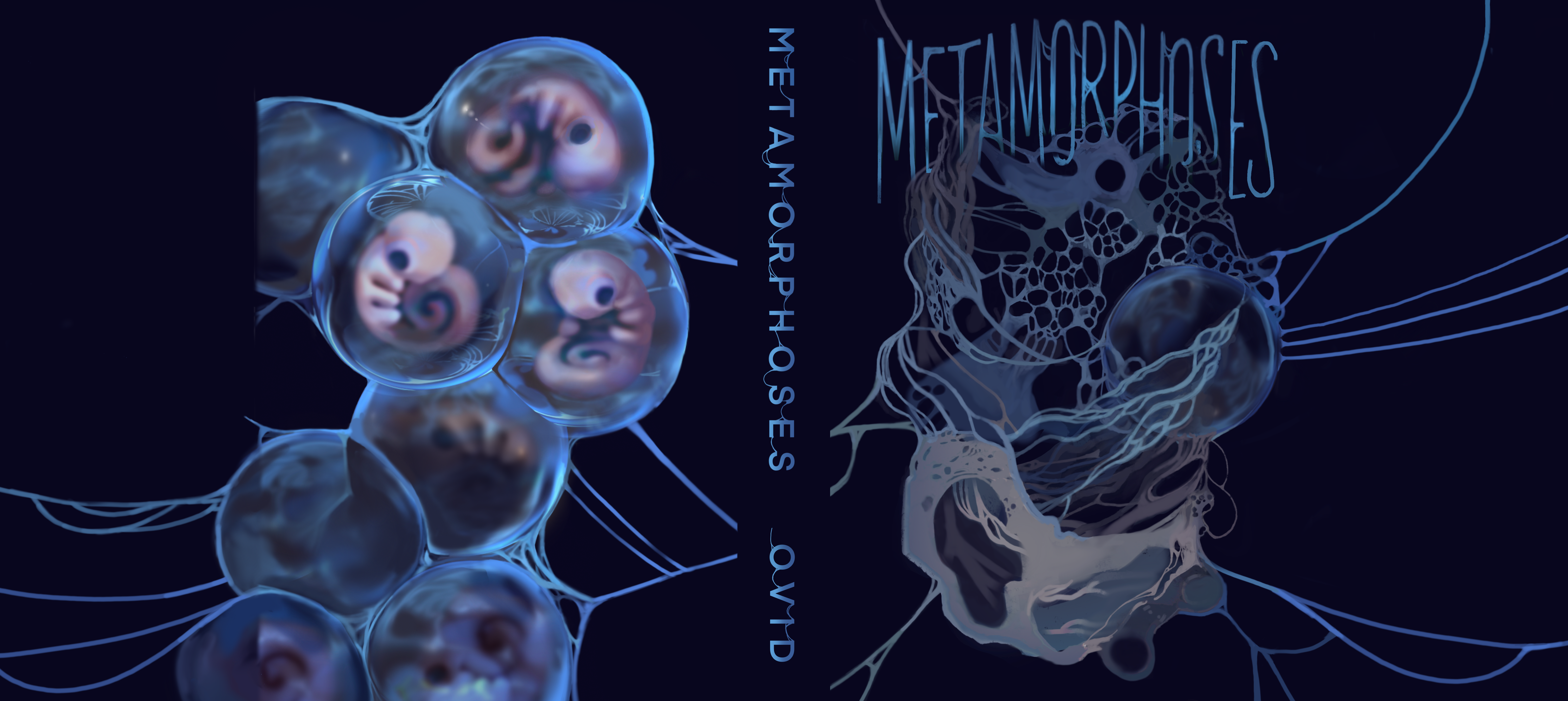 Metamorphoses book jacket (full), digital illustration, 21.25x9.5 inches, 2023
