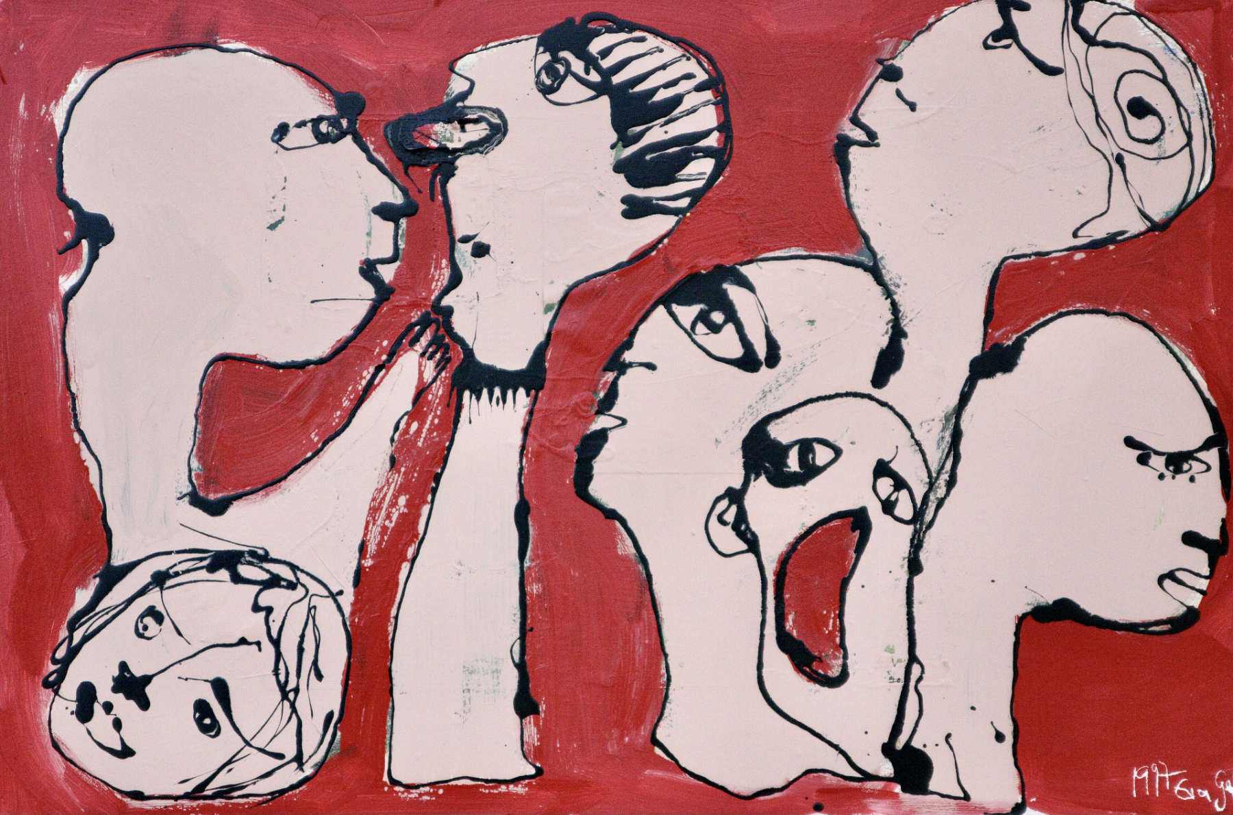 eva gessner seven heads on red background