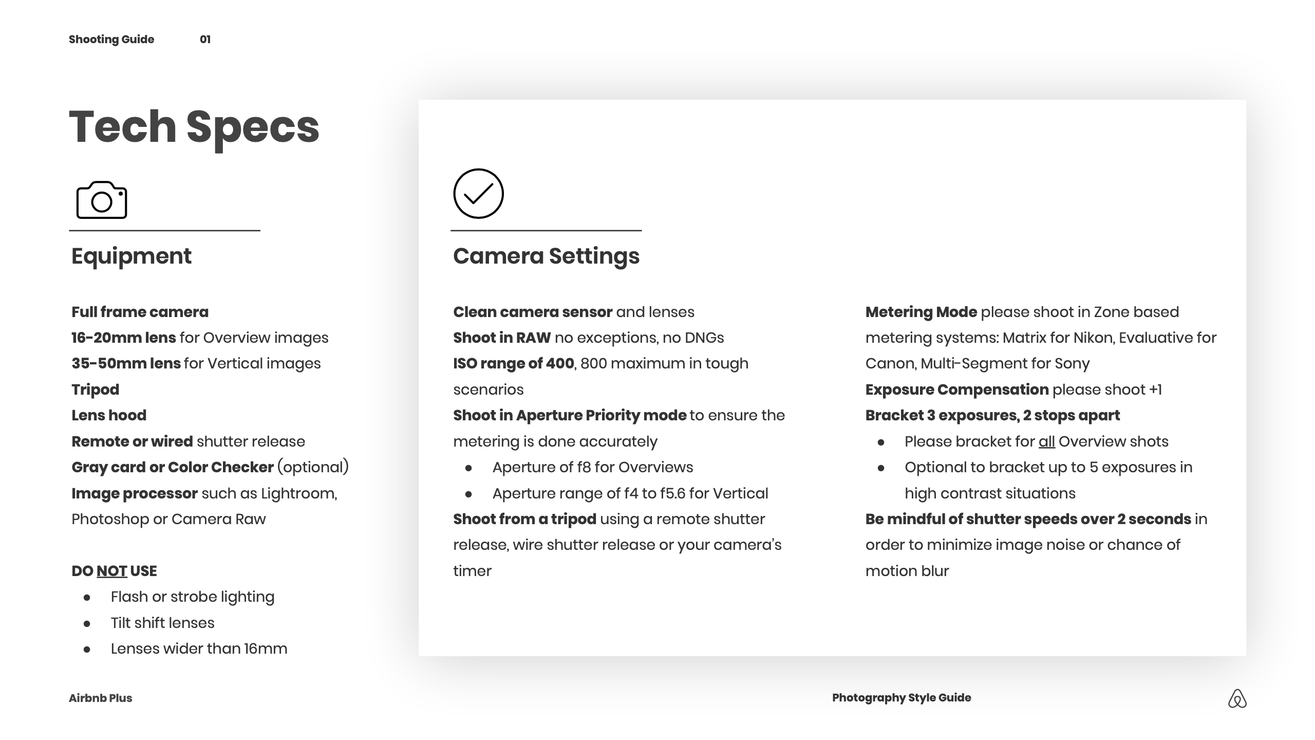 Technical specs for photographer