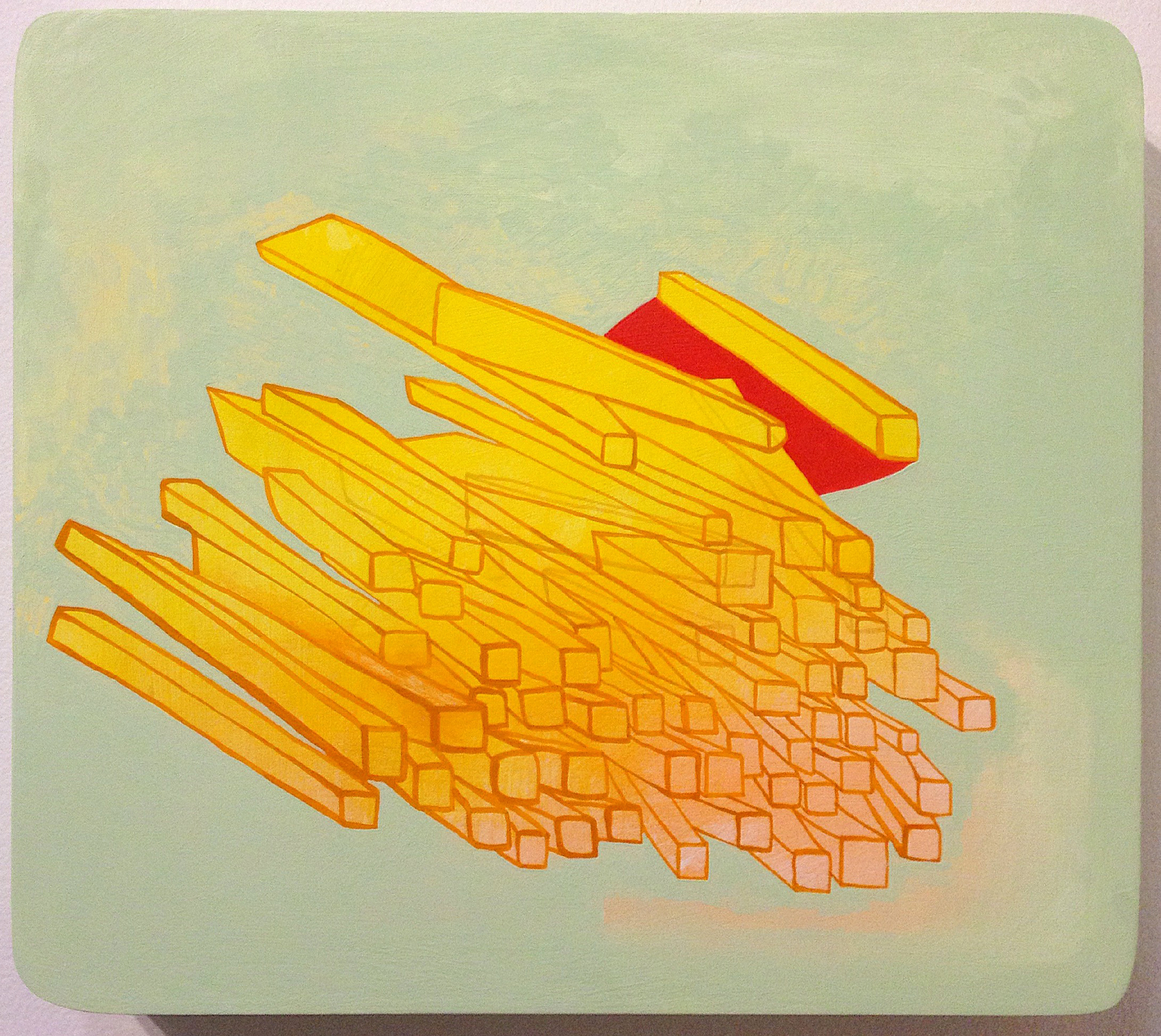 Salty Yule Stack, 15 x 12 inches, acrylic, hot-pressed foil and oil on wood panel