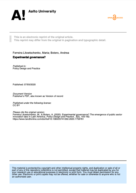Maria Ferreira, Andrea Botero, Experimental governance? (EN)