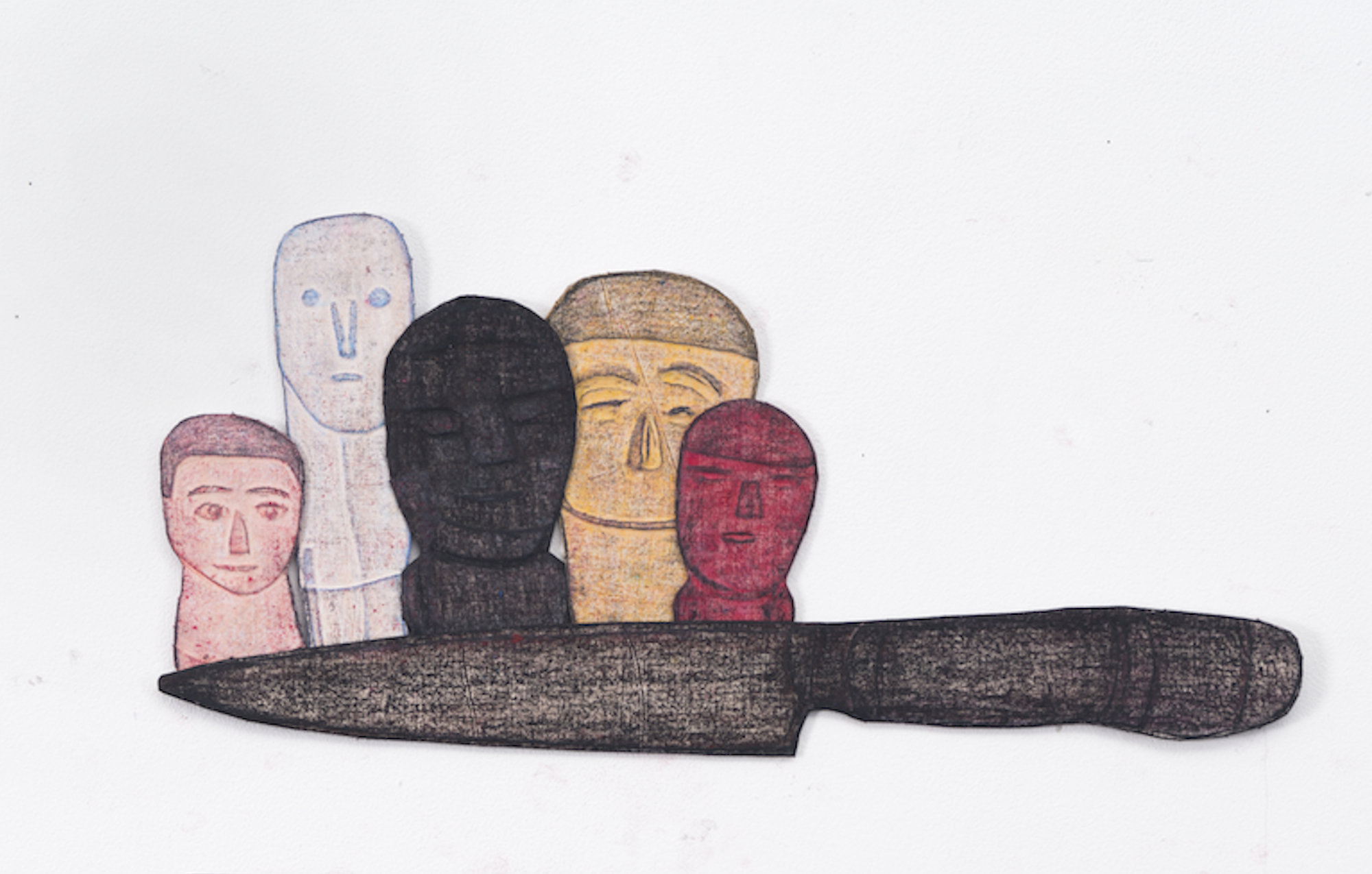  Sharp Knife, 2019 . Color pencil and oil pastel on cloth and canvas . 18 x 34 cm . Private Collection, Brussels, Belgian