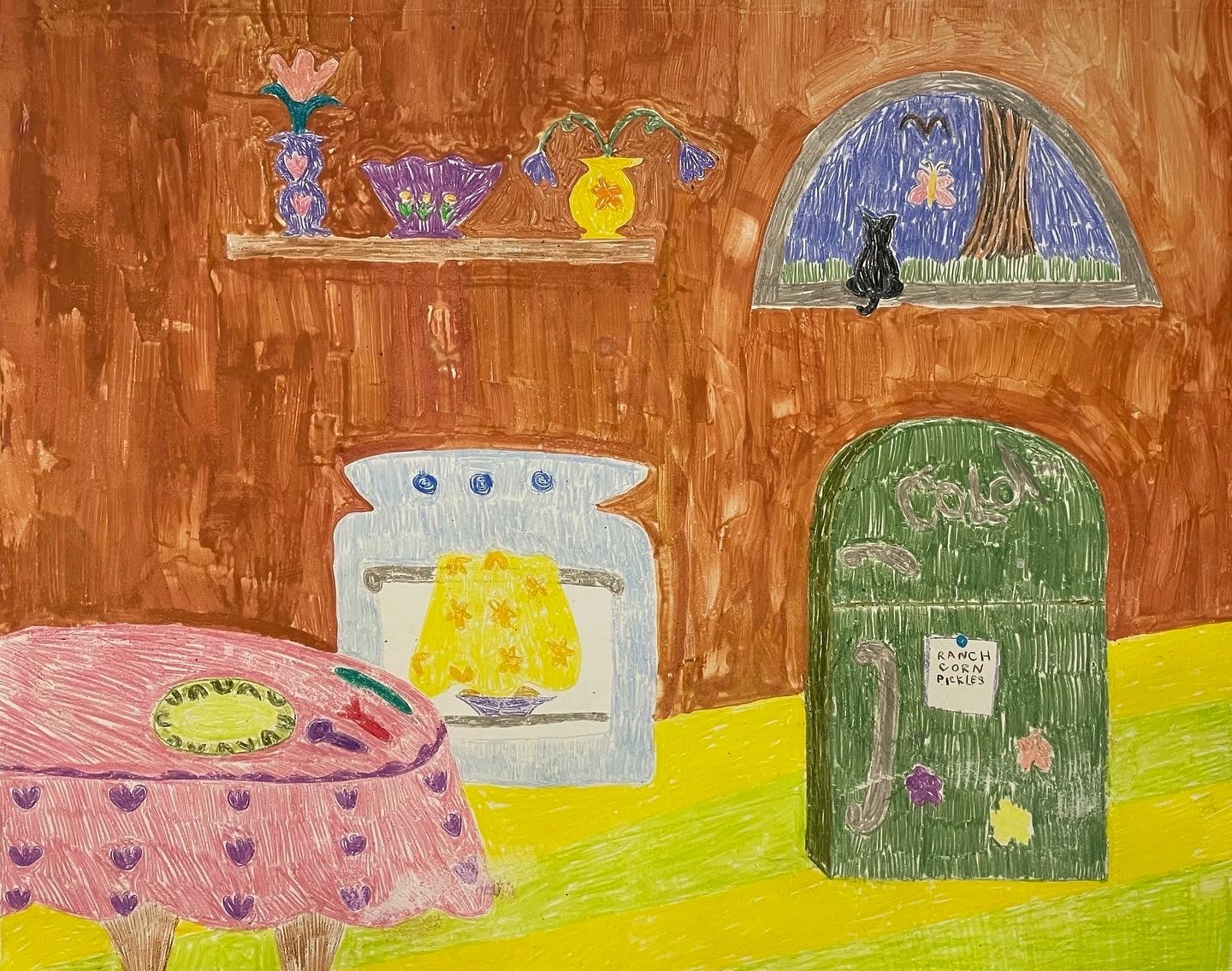 Basement Kitchen, monotype, 25&rdquo;x22&rdquo;, 2022