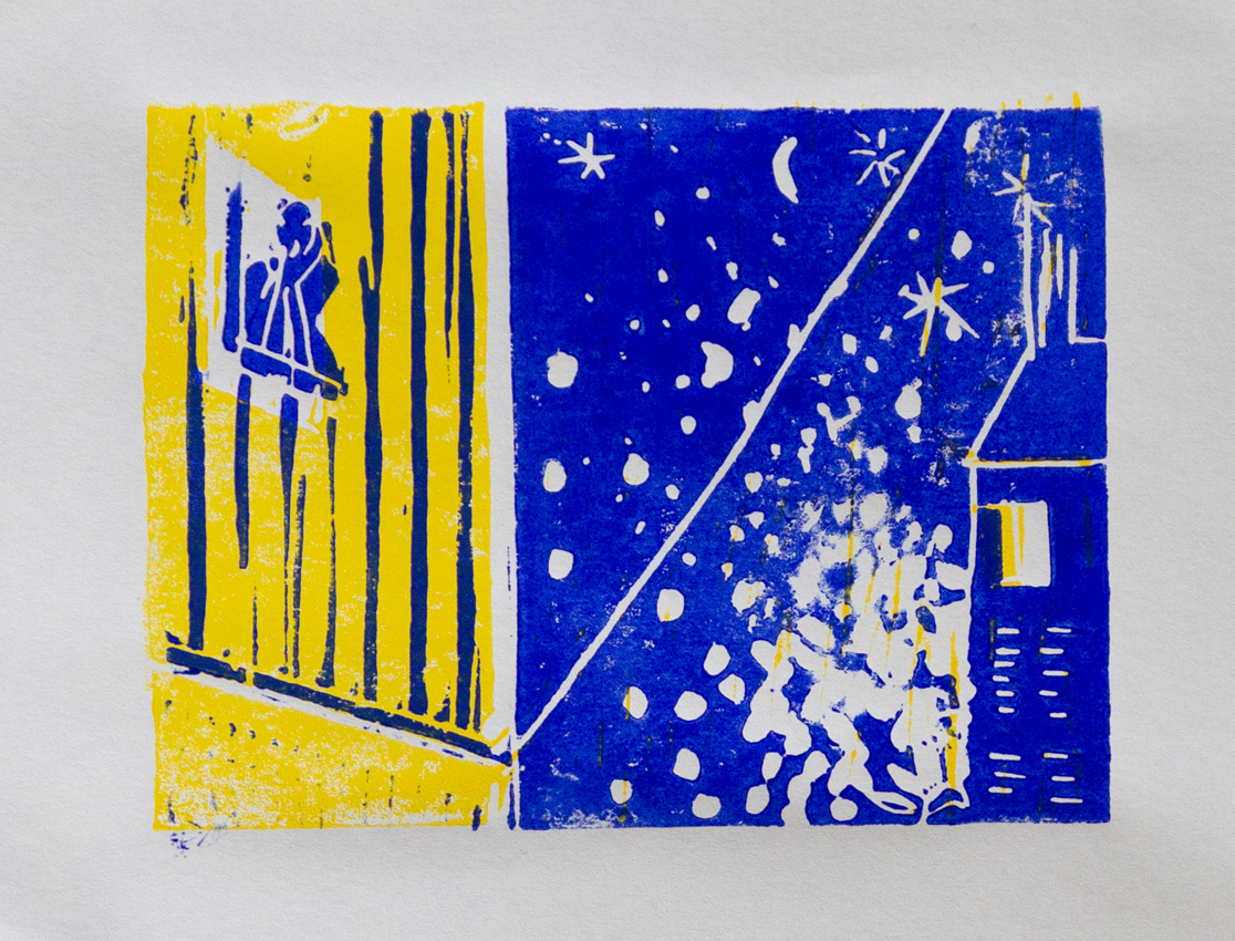 Le cri, colour lino-cut 2/25, 2021, 13x10cm 