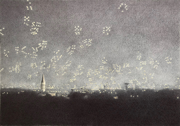Coup de dés. 2022. Encre et crayon sur papier. 50 × 65 cm.