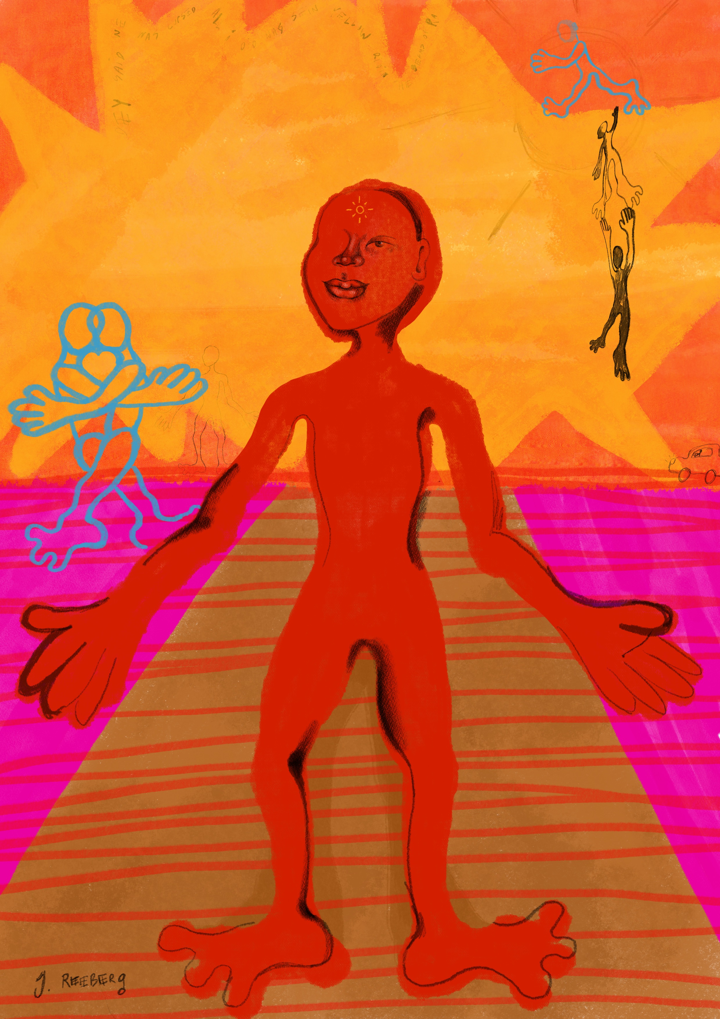 'ridin da beams of Ra', mixed media, 2022 A3 29.7 x 42cm