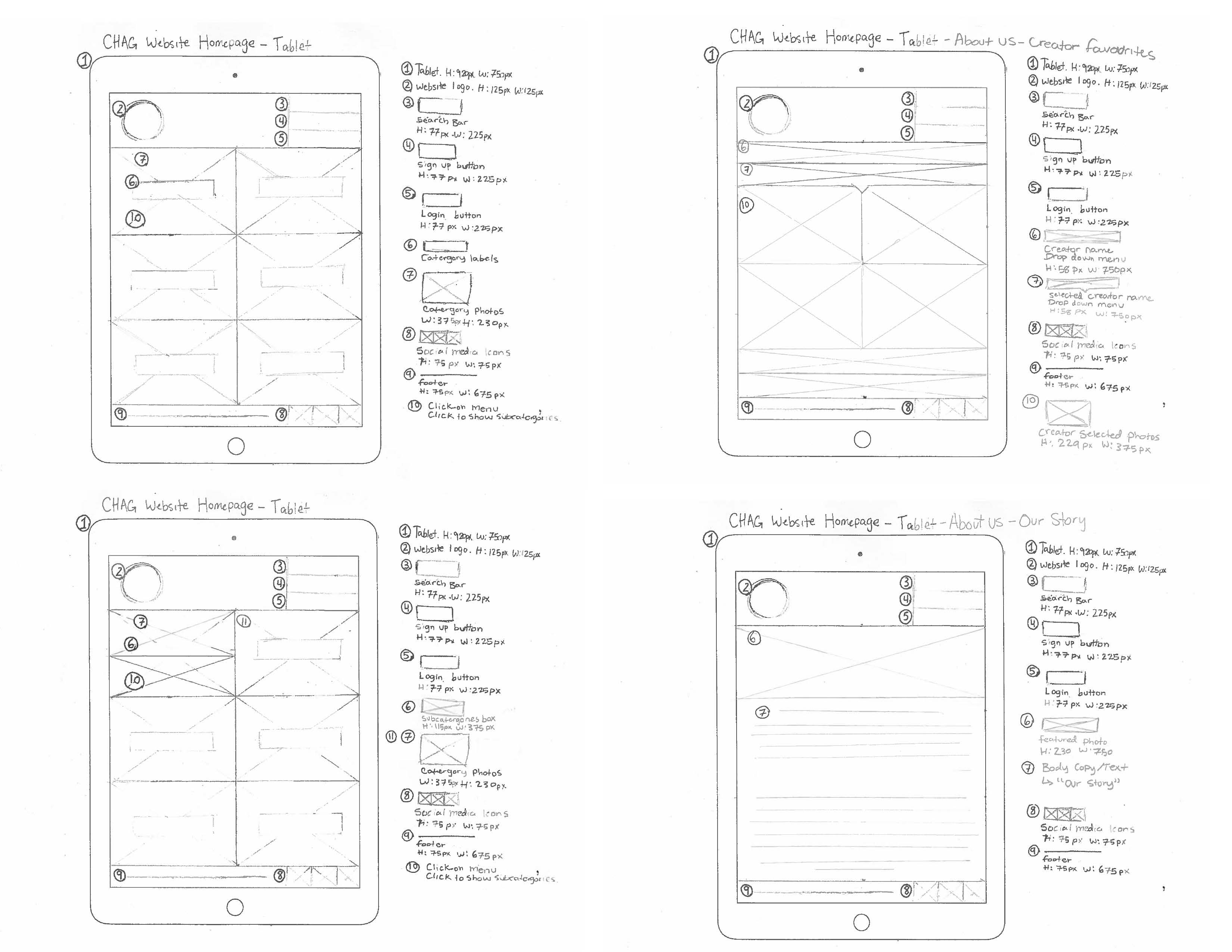 Tablet Low Fidelity Wireframes