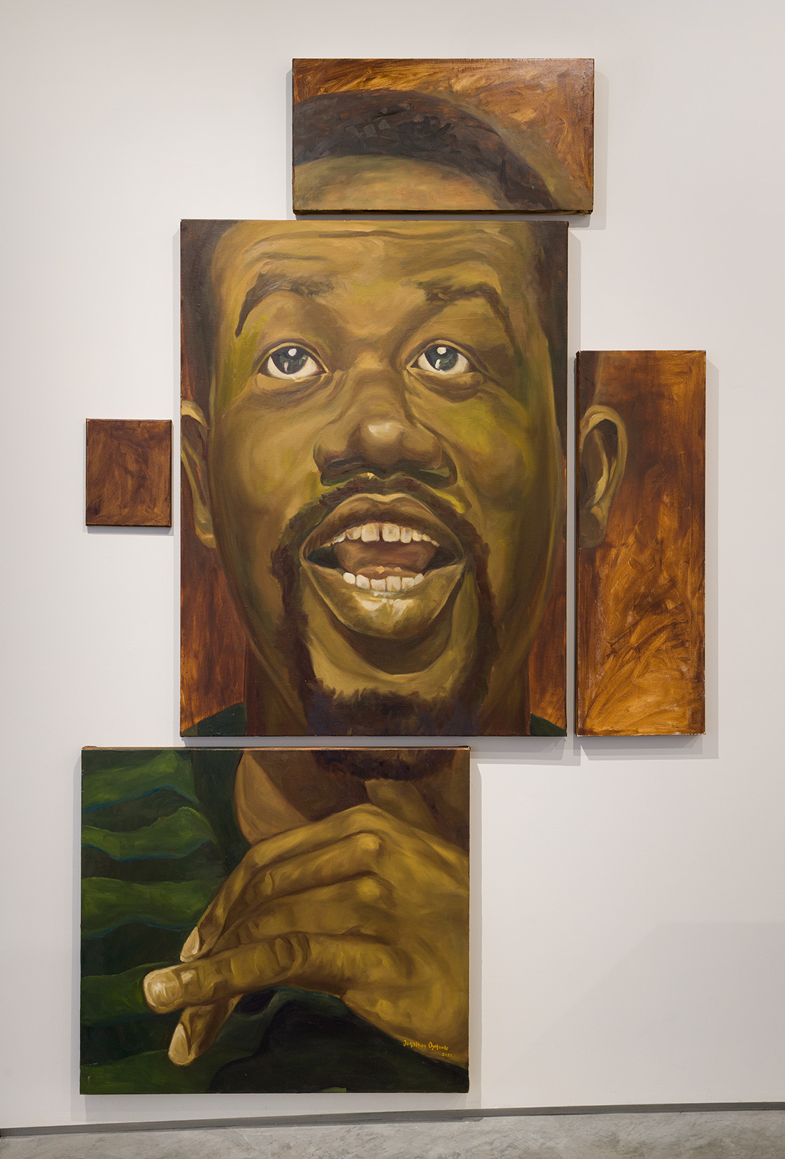 Jonathan Ojekunle, "Capturing the Moment", 2022, Oil on canvas, 91 x 57 inches. Image by Etienne Frossard.