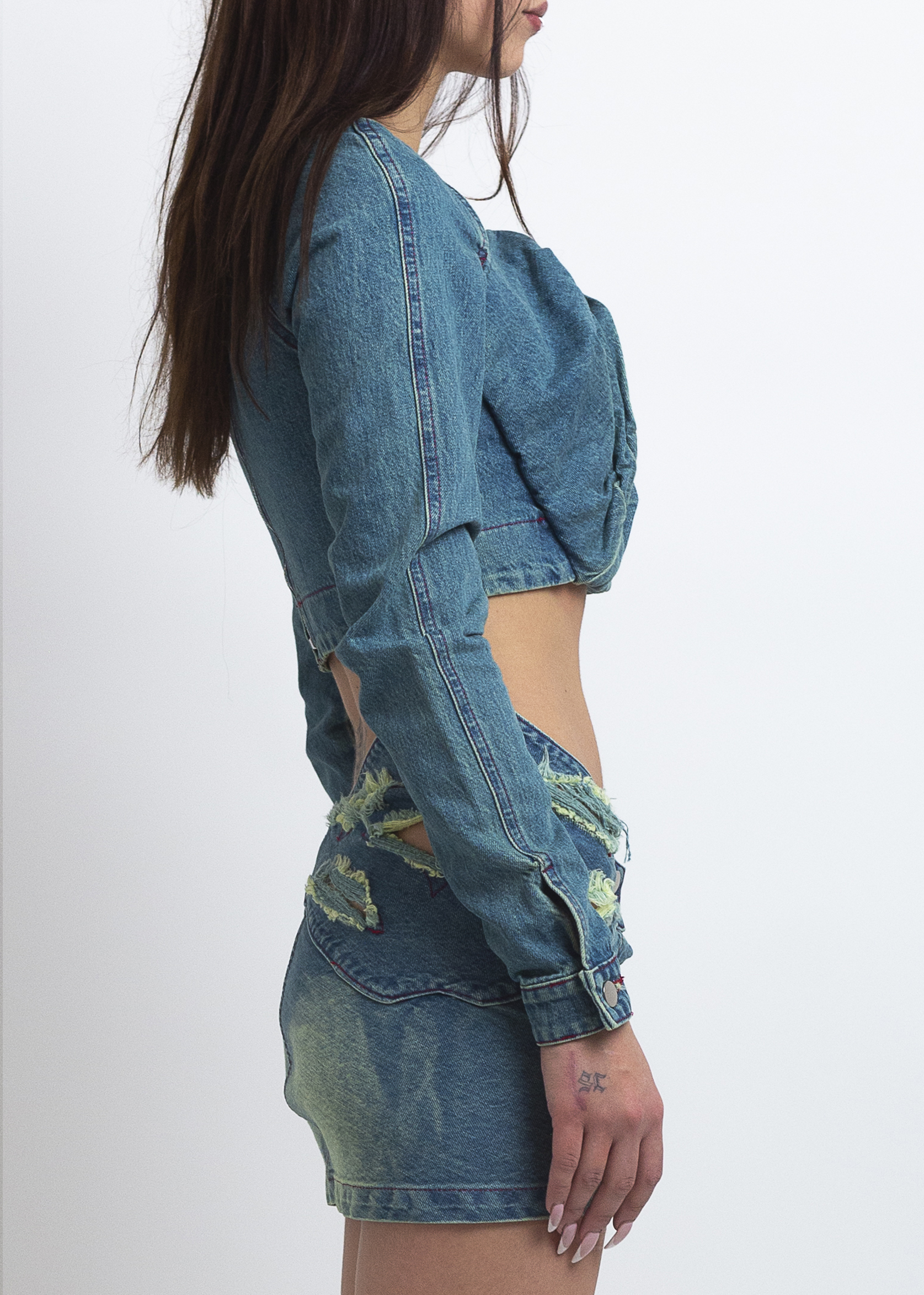 MASHA POPOVA のホルターネック デニム トップス DENIM ROSE DRAPE TOP Jade wash - Masha Popova