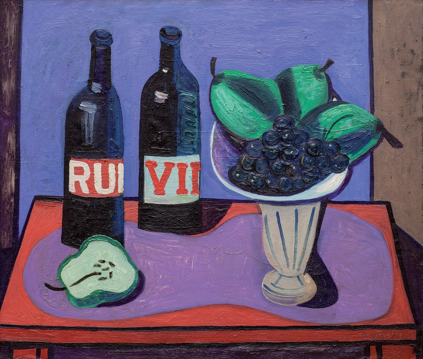 Karel Černý, Zátiší s lahvemi a ovocem, 1946, olej na plátně, Fotografie: Artplus