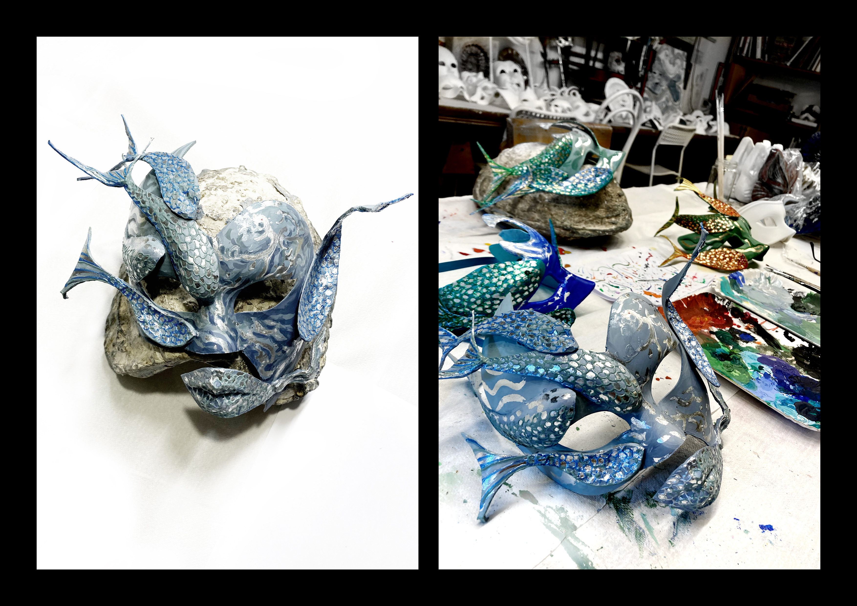"Fishes" silver leaf and colours. by ©cutterfly, Venice 2025