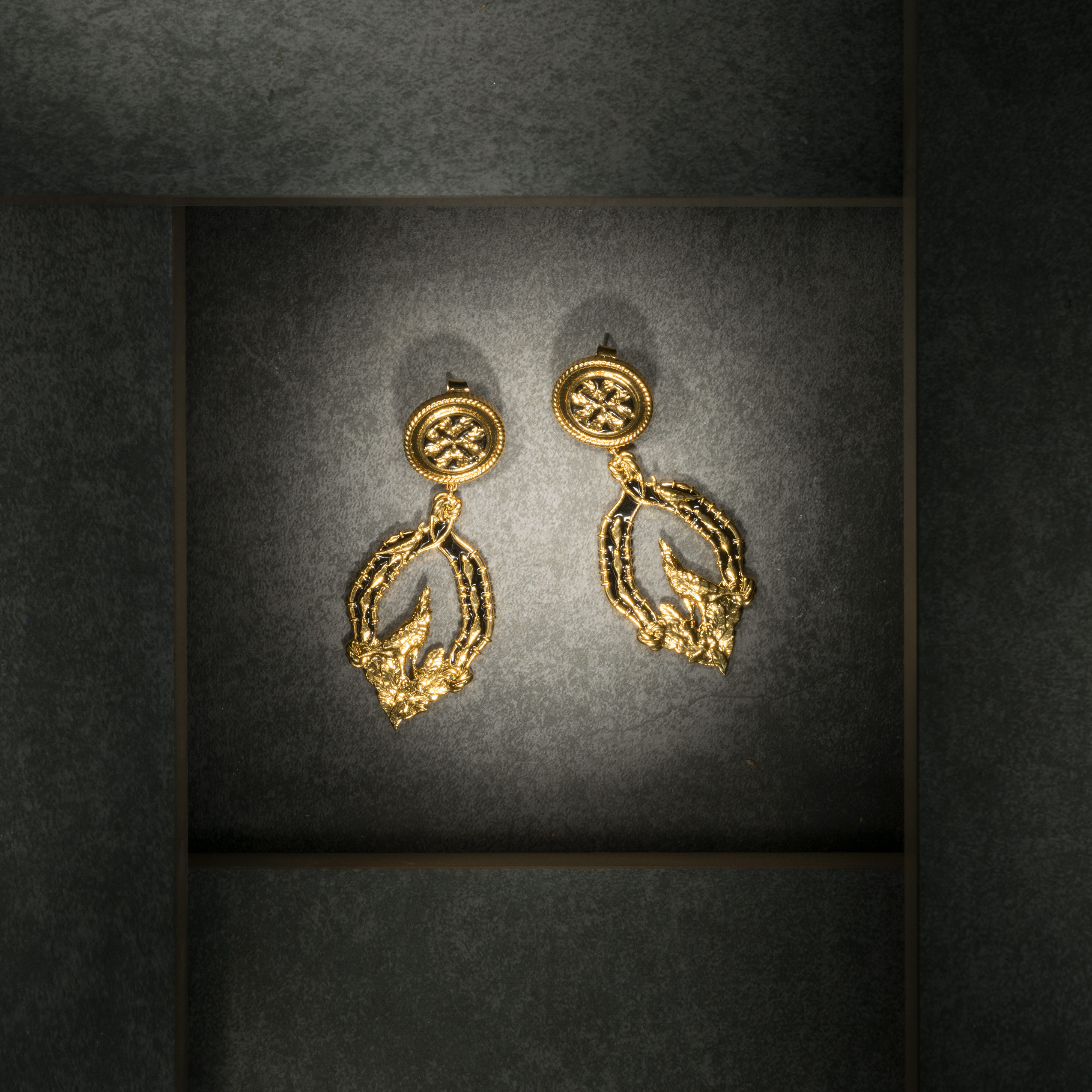 Vigor Earrings Classic Gold and Black View 1 by Angela Mia