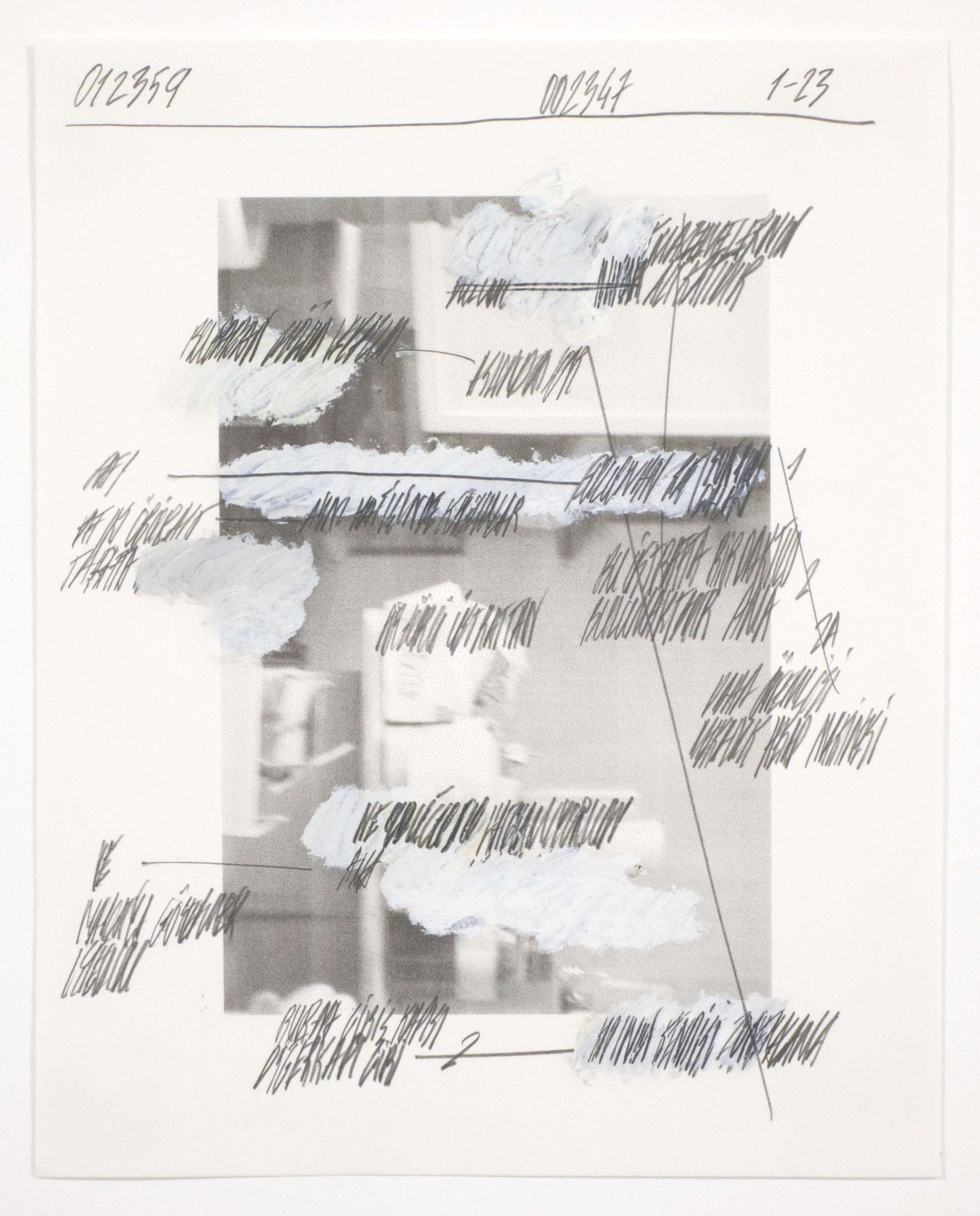 1-23, 2019. B&W film, graphite, oil on paper, 16.8 × 21 cm. (6.6 x 8.2 in.)