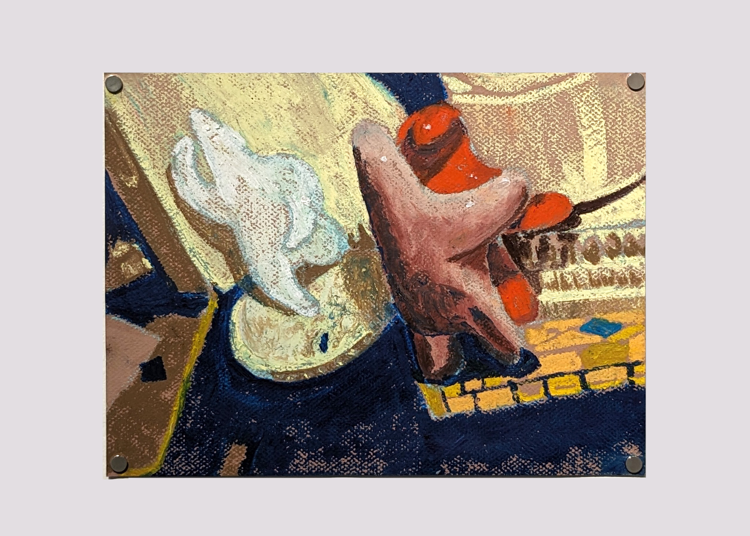 Pressed Couple Again, 2022. 12” x 9”. Pastel on paper.