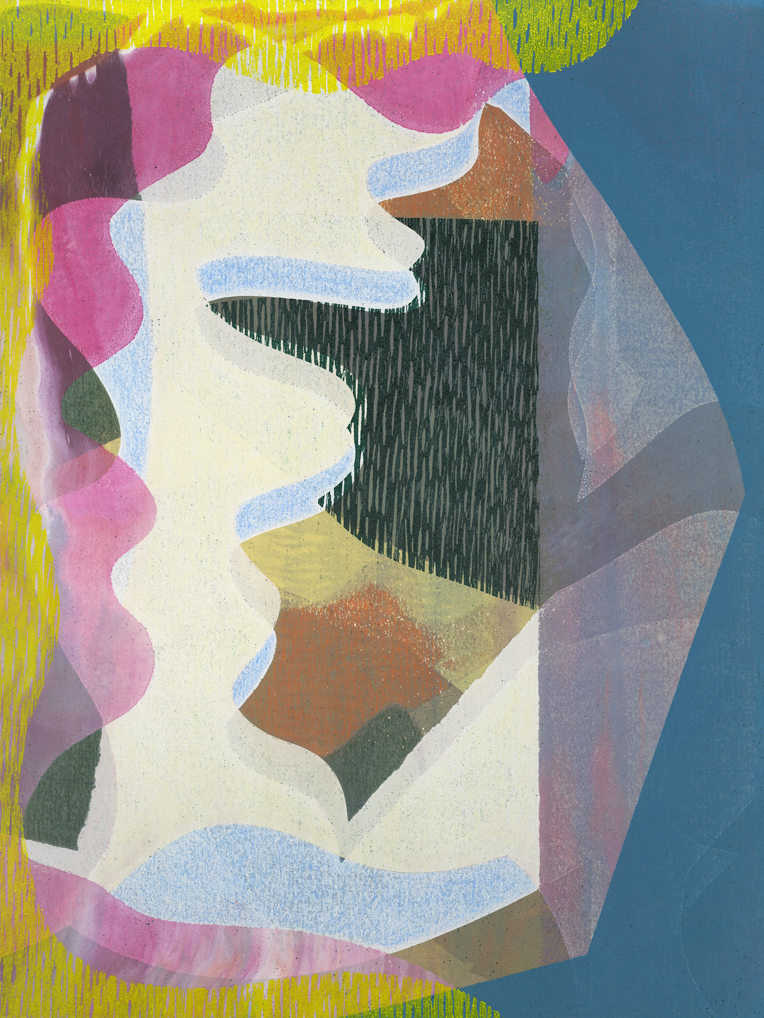 Untitled, 2019, monoprint with colored pencil on paper, 15 × 11". 