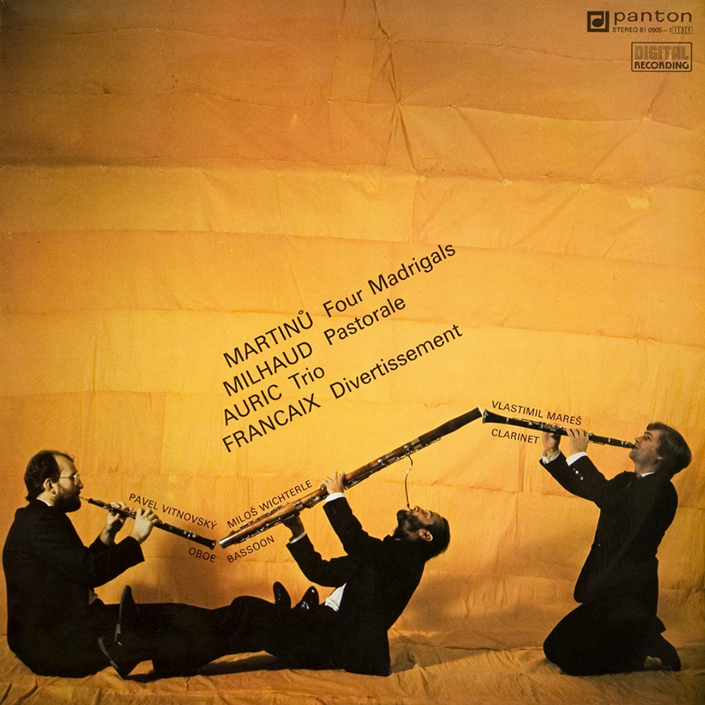 1989 21Pavel Vitnovský – oboe, Miloš Wicherle – bassoon, Vlastimil Mareš – clarinet Graphic design, Dana Belanová