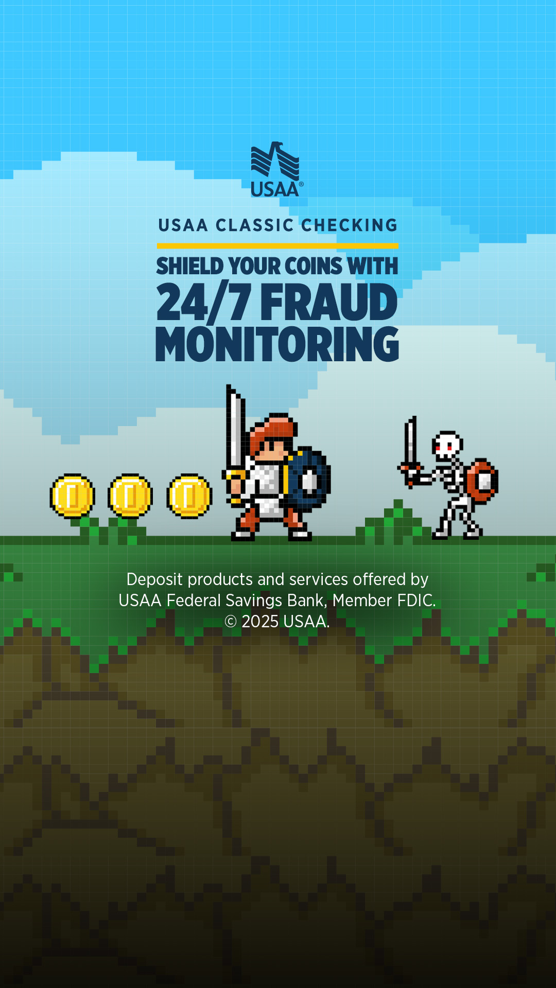 Post copy: Level up your security with the 24/7 fraud monitoring of USAA Classic Checking.