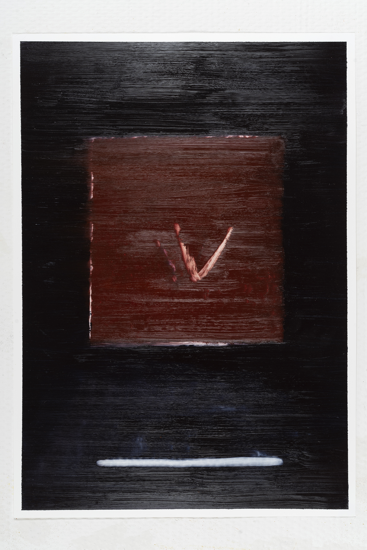 "In front of red", 2022, 34x39cm, oil on paper