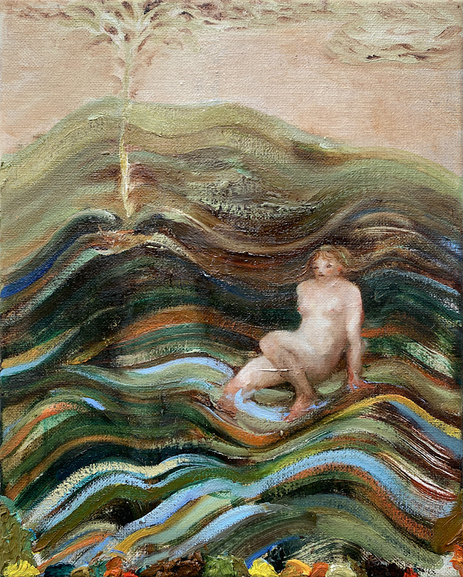 Emeli Theander, The Deep Sea, 2023, Oil on canvas, 11 × 8 7/10 in