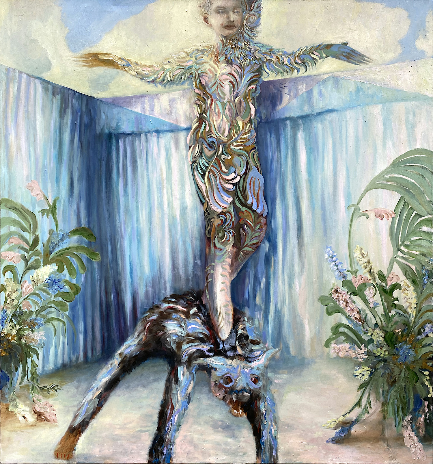 Emeli Theander, Hustler, 2022, Oil on canvas, 63 × 59 1/10 in