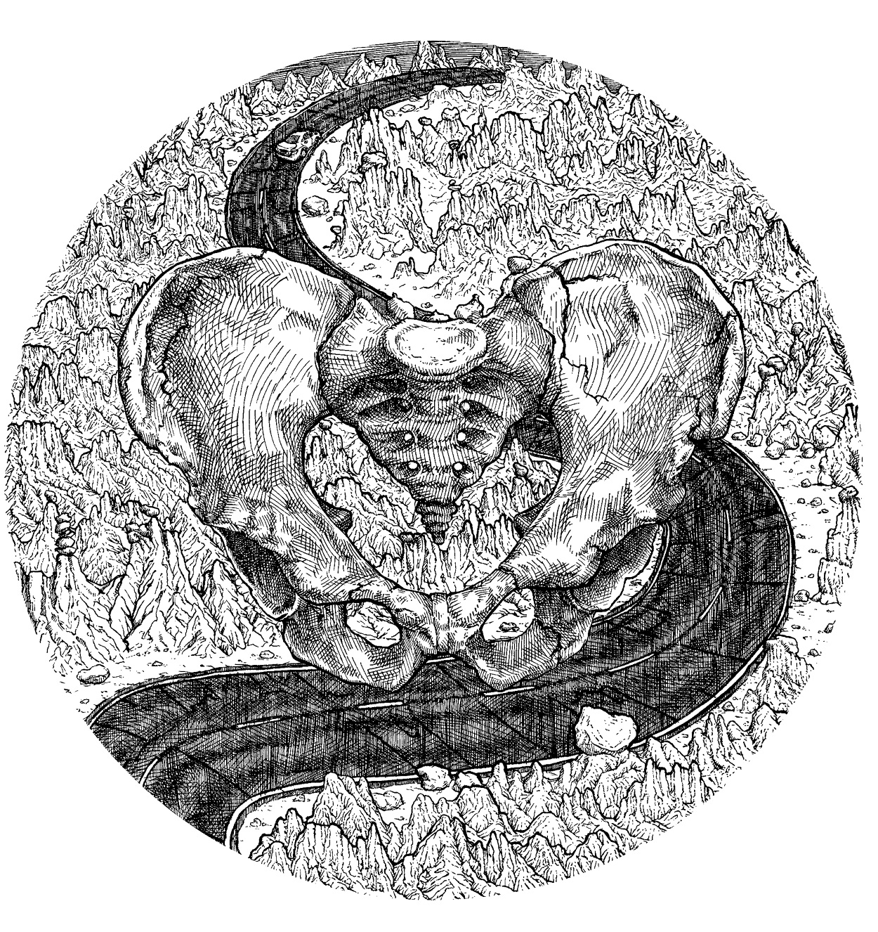 A b-side etching for Kool Keith and Thetan's Record Store Day 2019 release, Complicated TripCover art for Kool Keith and Thetan's Record Store Day 2019 release, Complicated Trip, out on Anti-Corporate Music