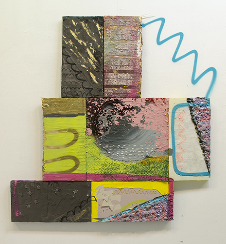 Penultimo5' x 5'Acrylic and latez paint, spray paint, spackle, joint compound, plaster, gloss medium, dirt, grass, gravel, ceiling popcorn, foam, screws on wood2013