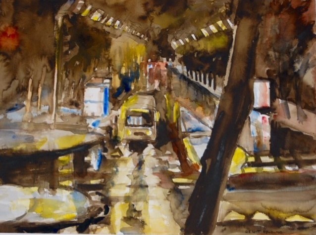 A’dam-Noord avond 2010 - watercolor 40x55 cm