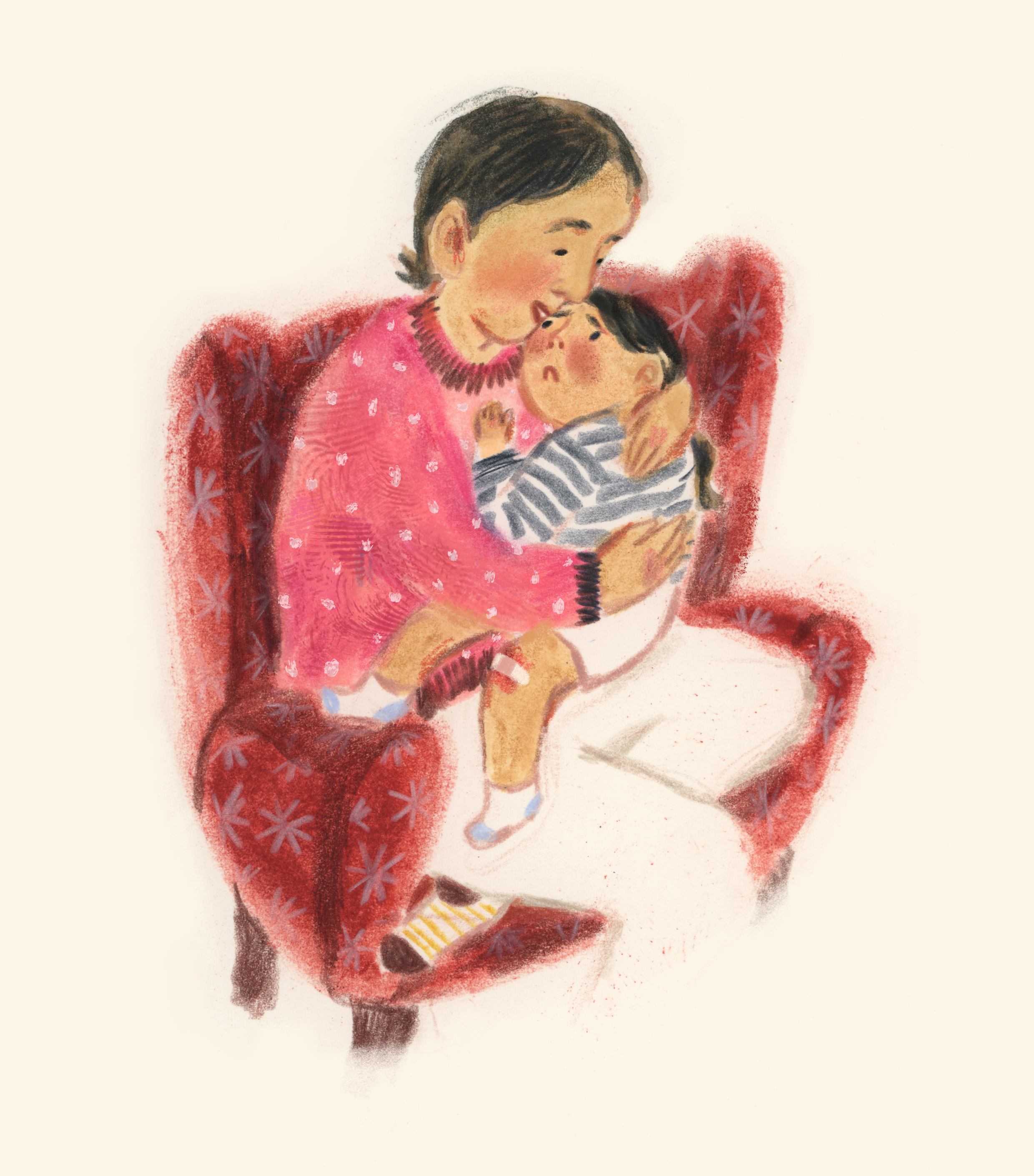 Mother & child illustration, 'Scraped knee'