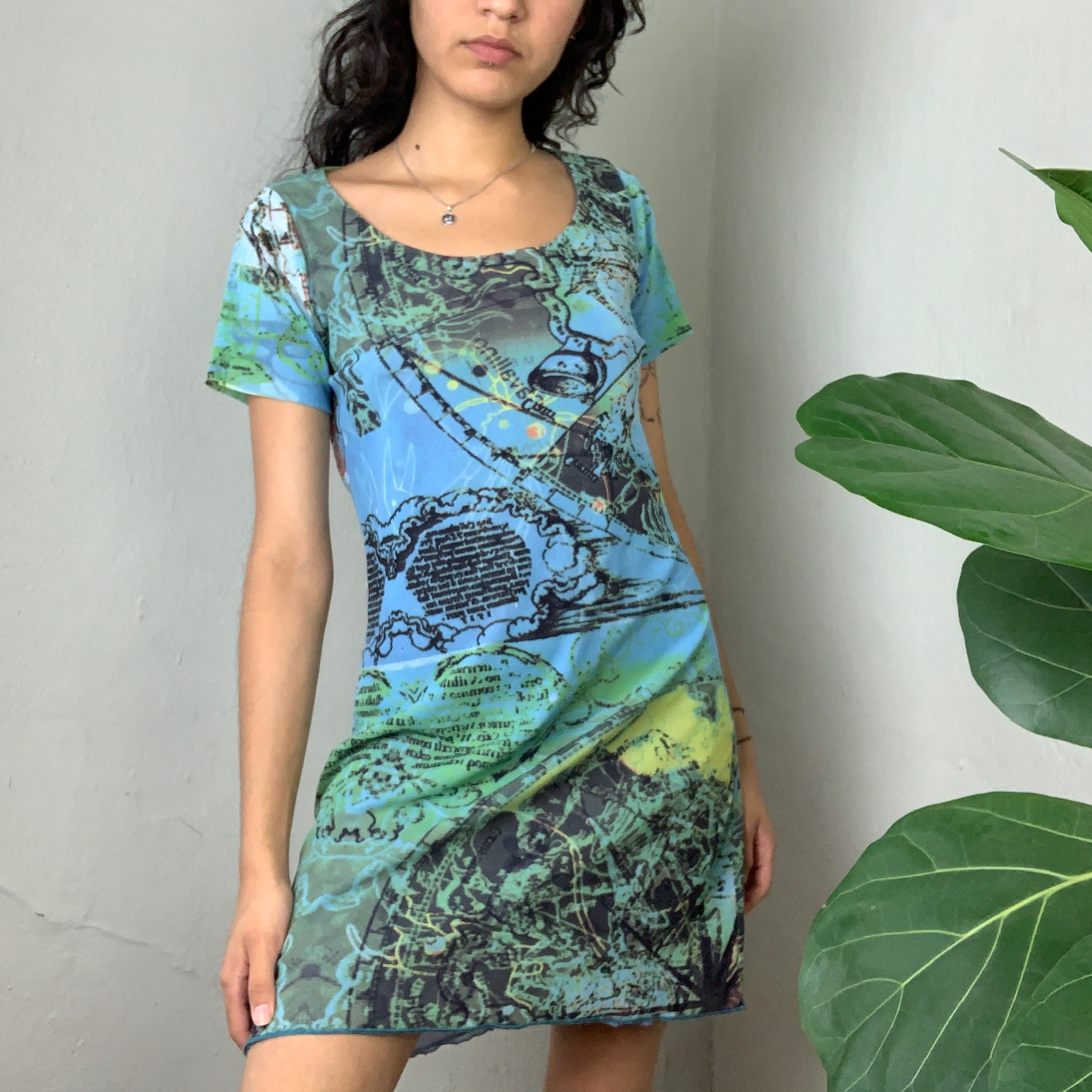 90s Mesh Printed Dress - 𝓈𝑜𝓁𝒹