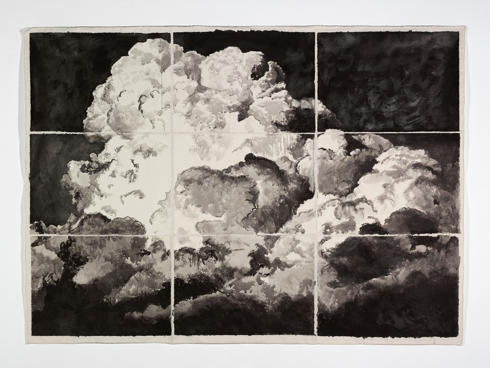 Robyn Penn, "Planned Obsolescence I", 2020, Indian ink map-fold drawing on handmade cotton/sisal paper adhered to a 100% cotton canvas backing, 150 x 200cm
