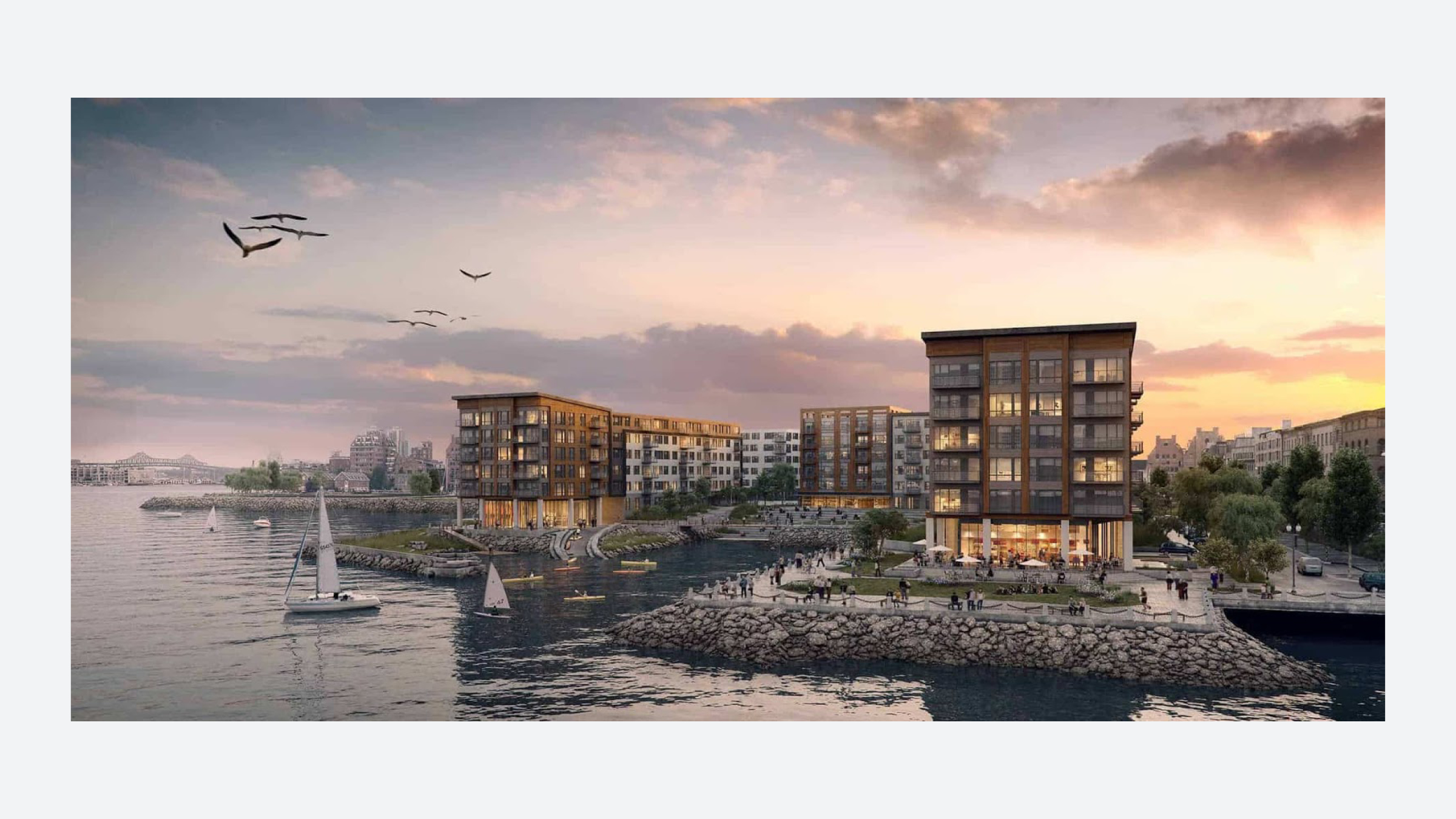 Fig. 57 Promotional rendering of Clippership Wharf, a luxury residential development in East Boston. (Elevated Residential)