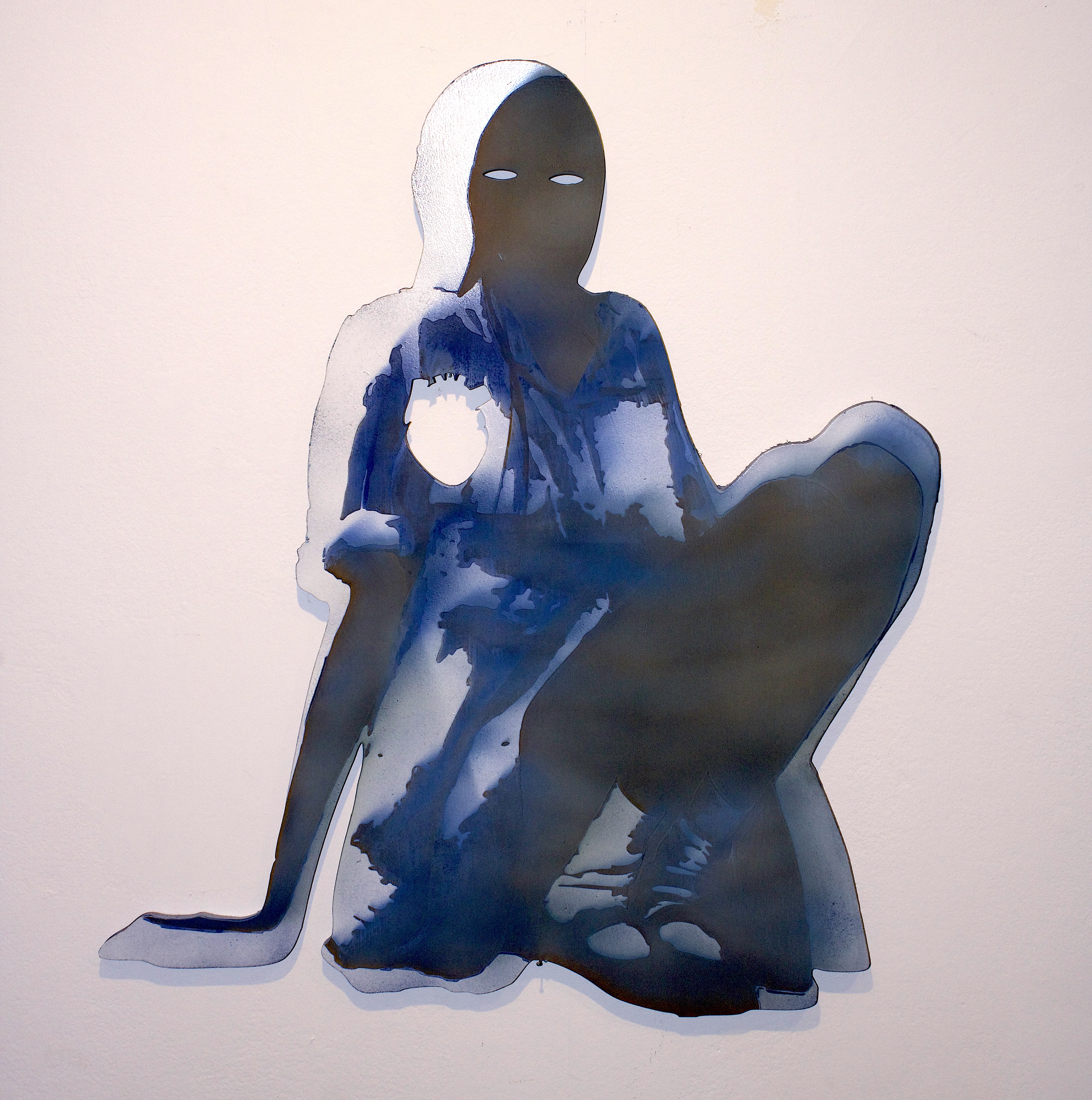 Sedens, 2025, Enamel, wax, chalk and airbrushed acrylic on CNC milled panel, 84 x 56 cm