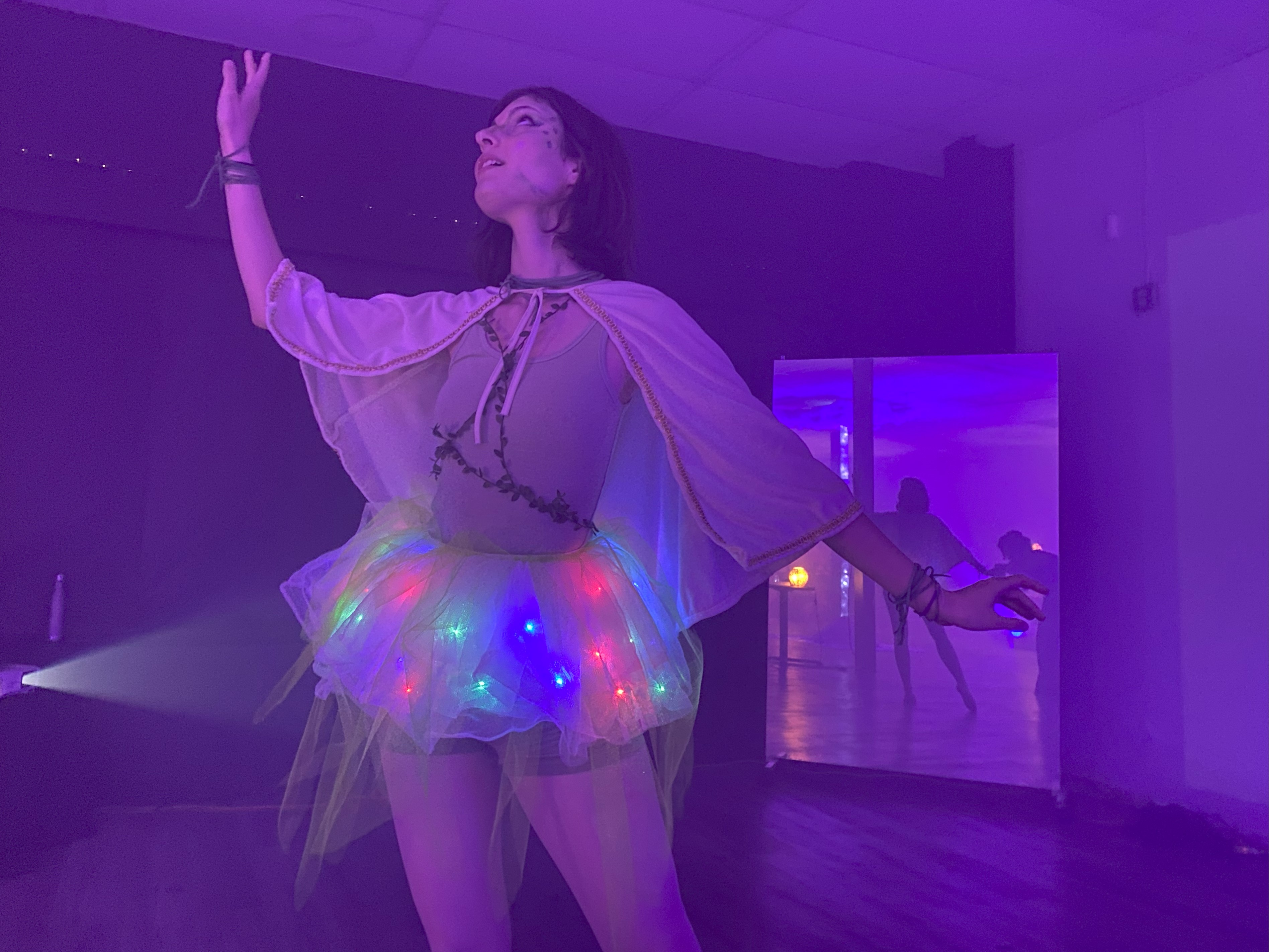 FAEY skirt had a hidden battery pack in the skirt layers/lights were remote controlled.