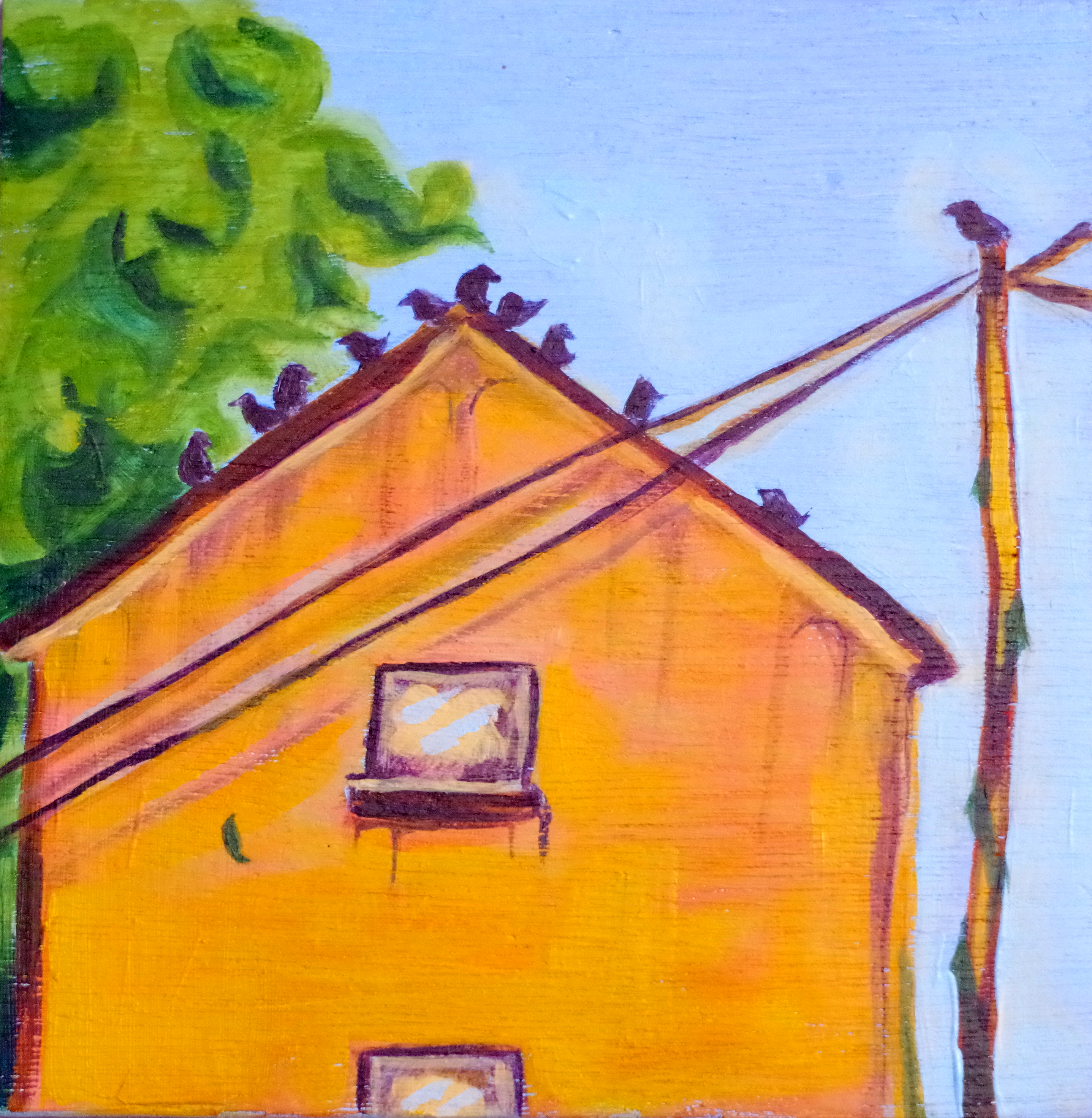 11 Pigeons Perching - Acrylic on ply