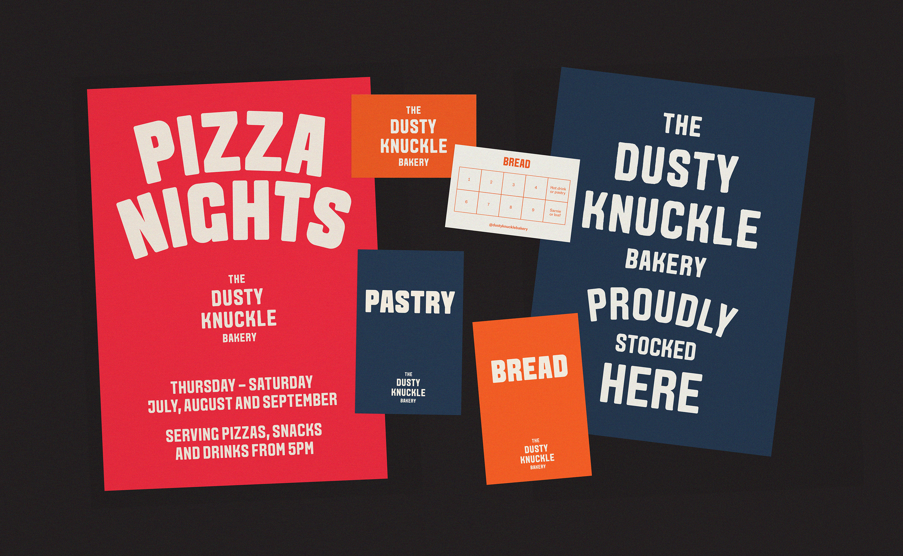 The Dusty Knuckle – identity refresh and design of printed matter Art director: Lee Belcher. Studio: B.A.M. London