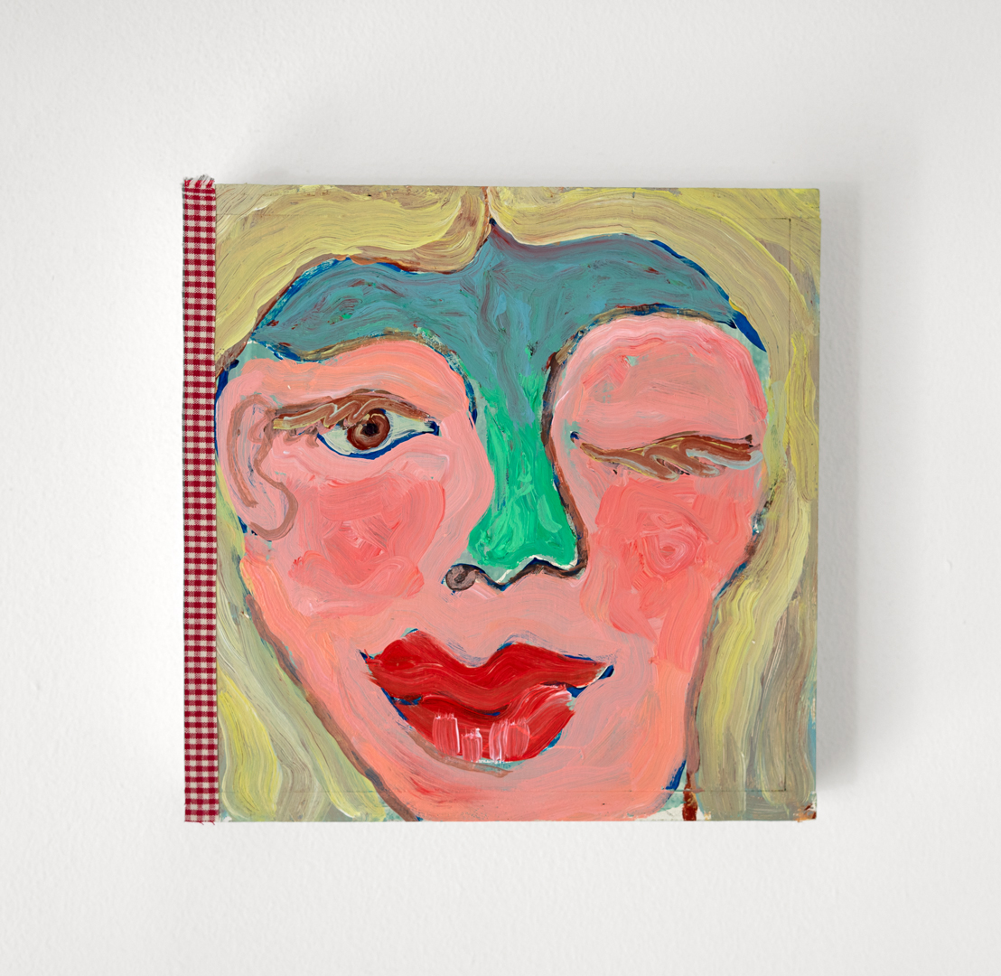 Face with a bird, 2020Cotton and acrylic on wood27 x 27  cm