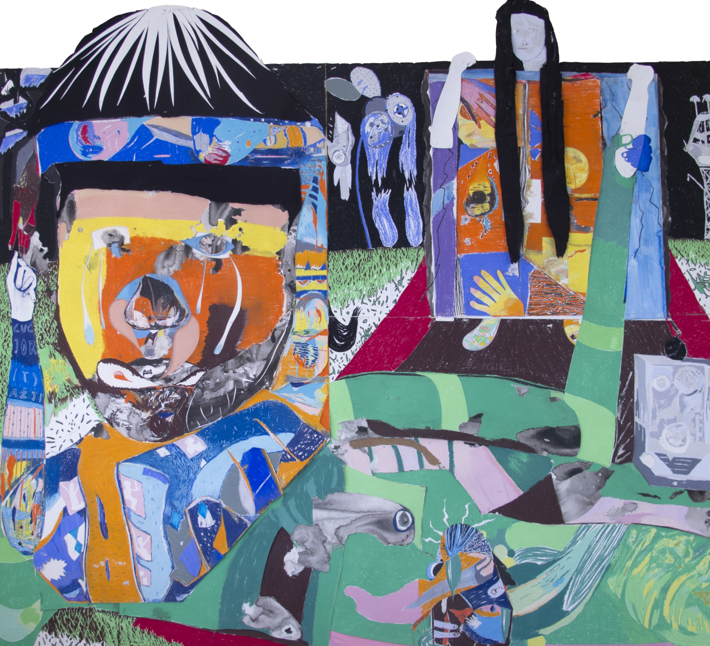 Collage artwork, big scale, tissue, mixed media art, Luis Almeida drawing