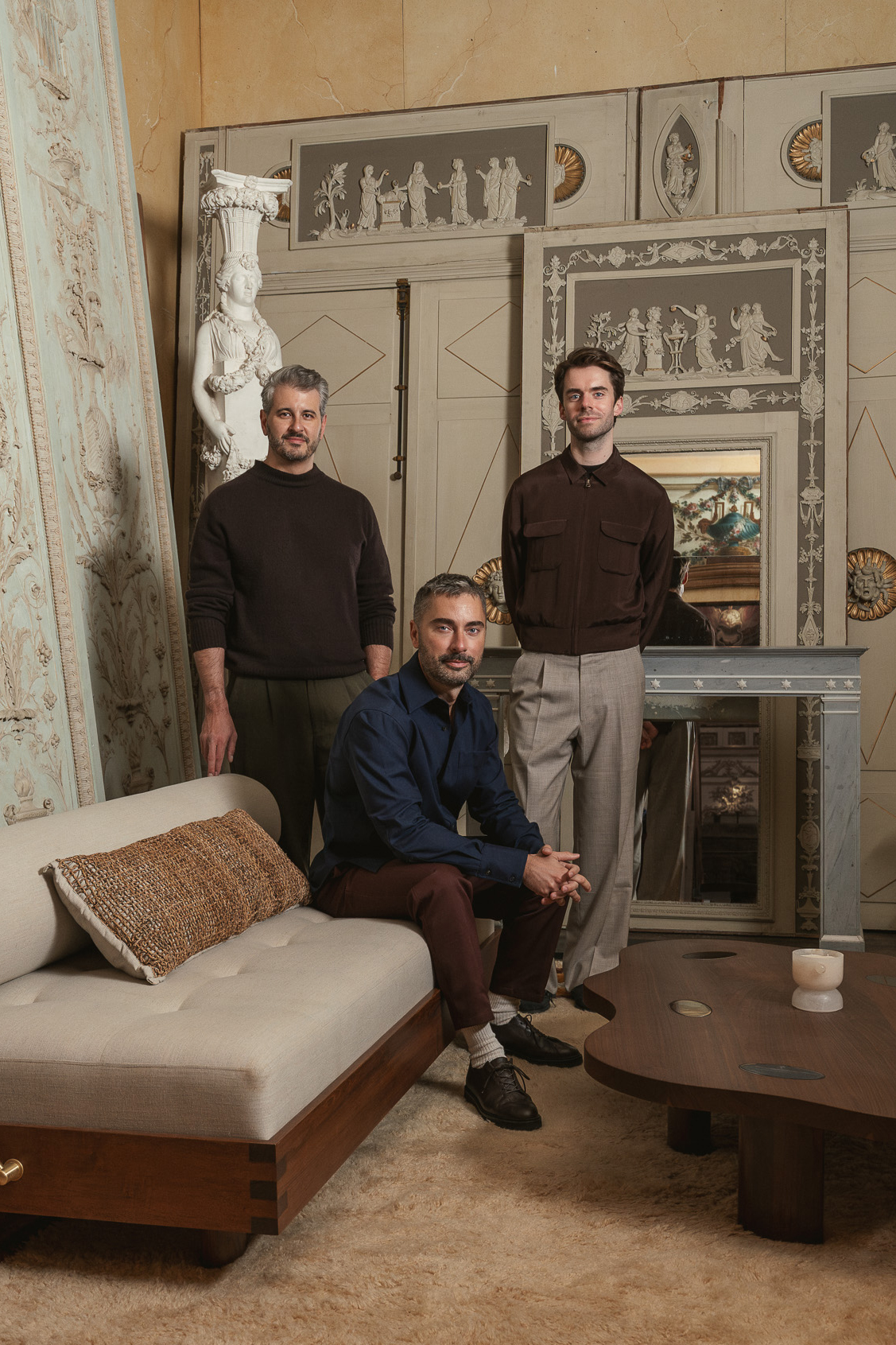 Tiberio Lobo-Navia and Robert Wright, from Beni Rugs, with Colin King at Féau Boiseries