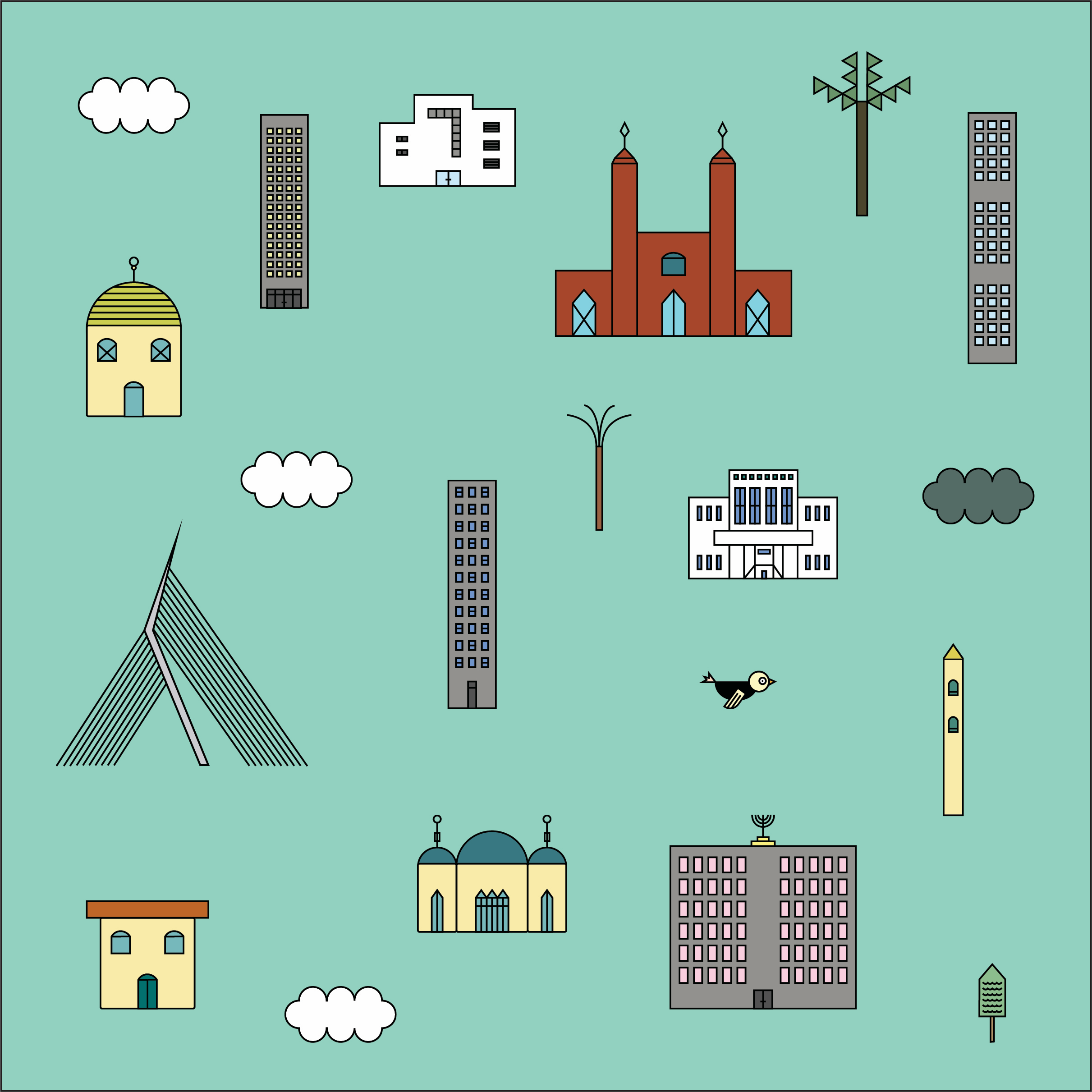 Jerusalem - Tel Aviv, Digital illustration