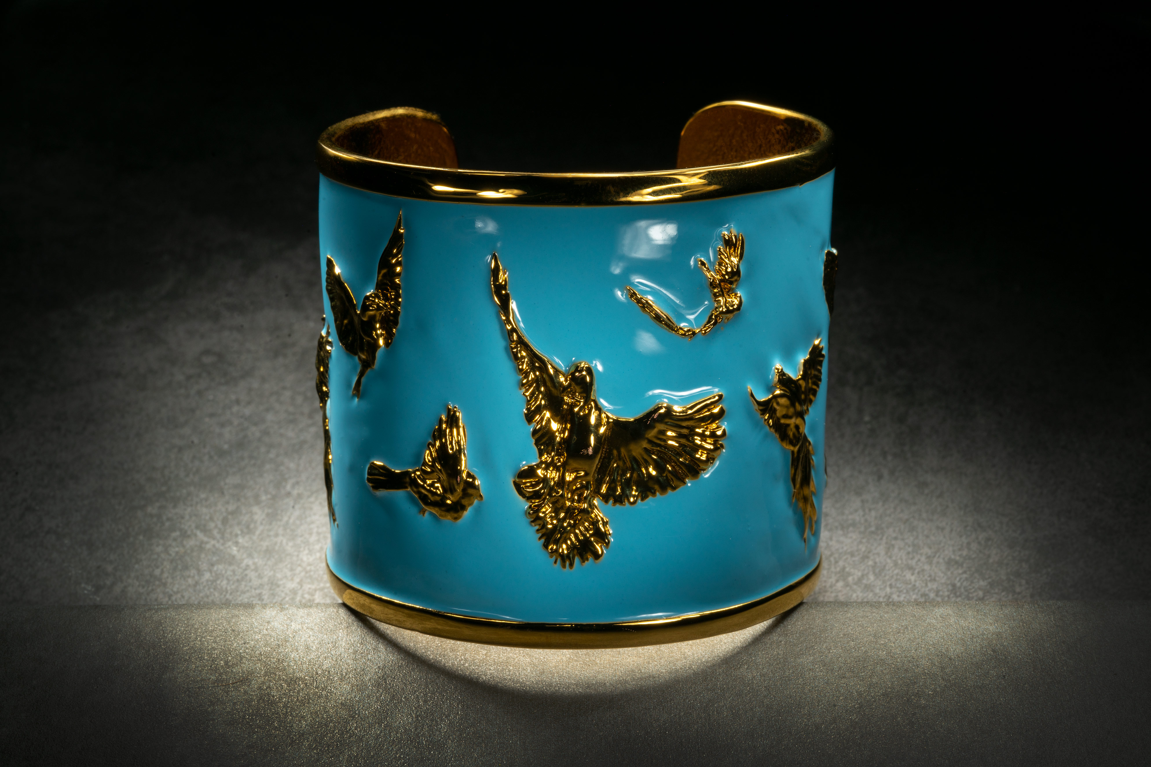 Arise Cuff - Gold and Sky Blue View 1 by Angela Mia